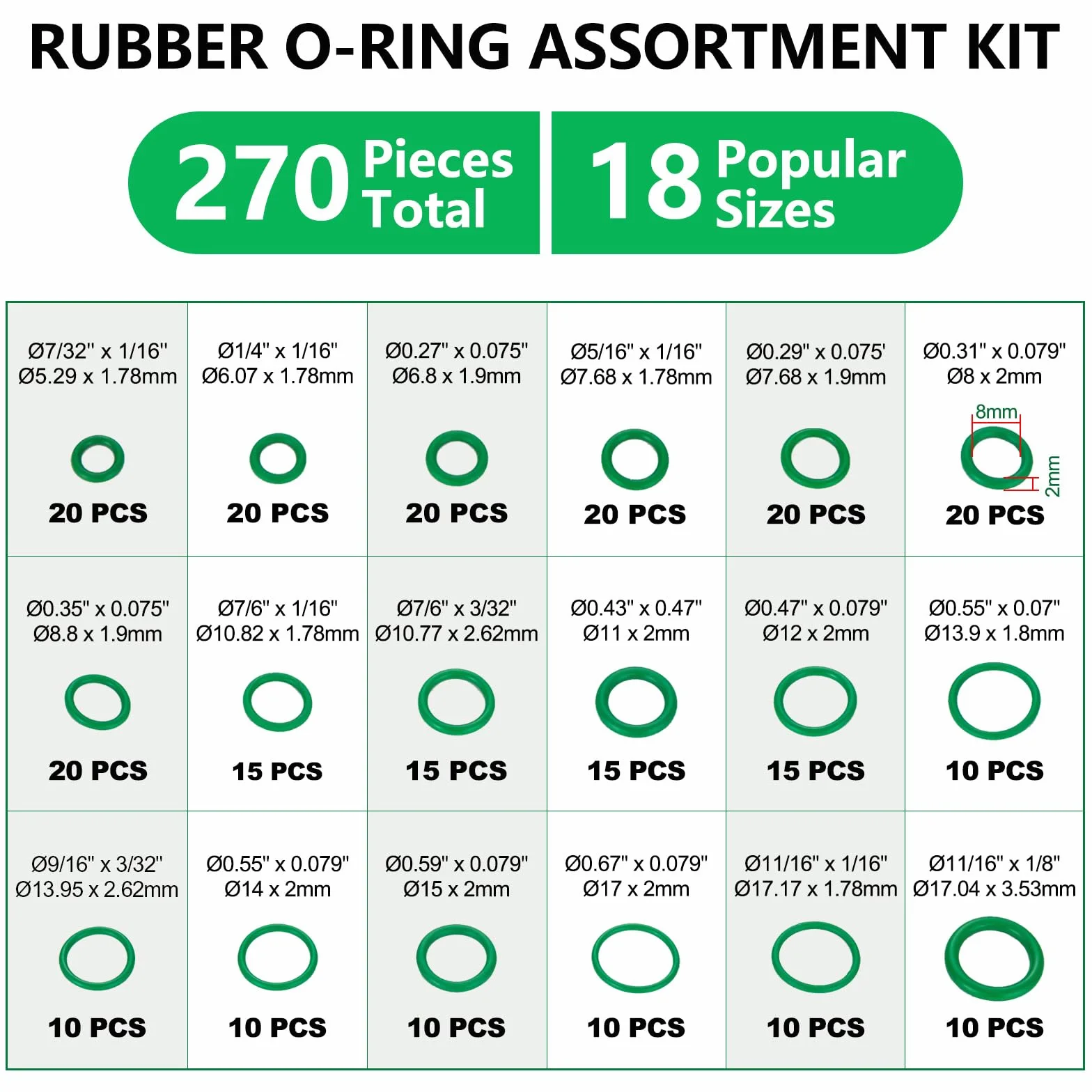 Kit Joints Toriques 270 Pièces 18 Tailles Hydraulique Climatisation Étanchéité Raccords Arrosage