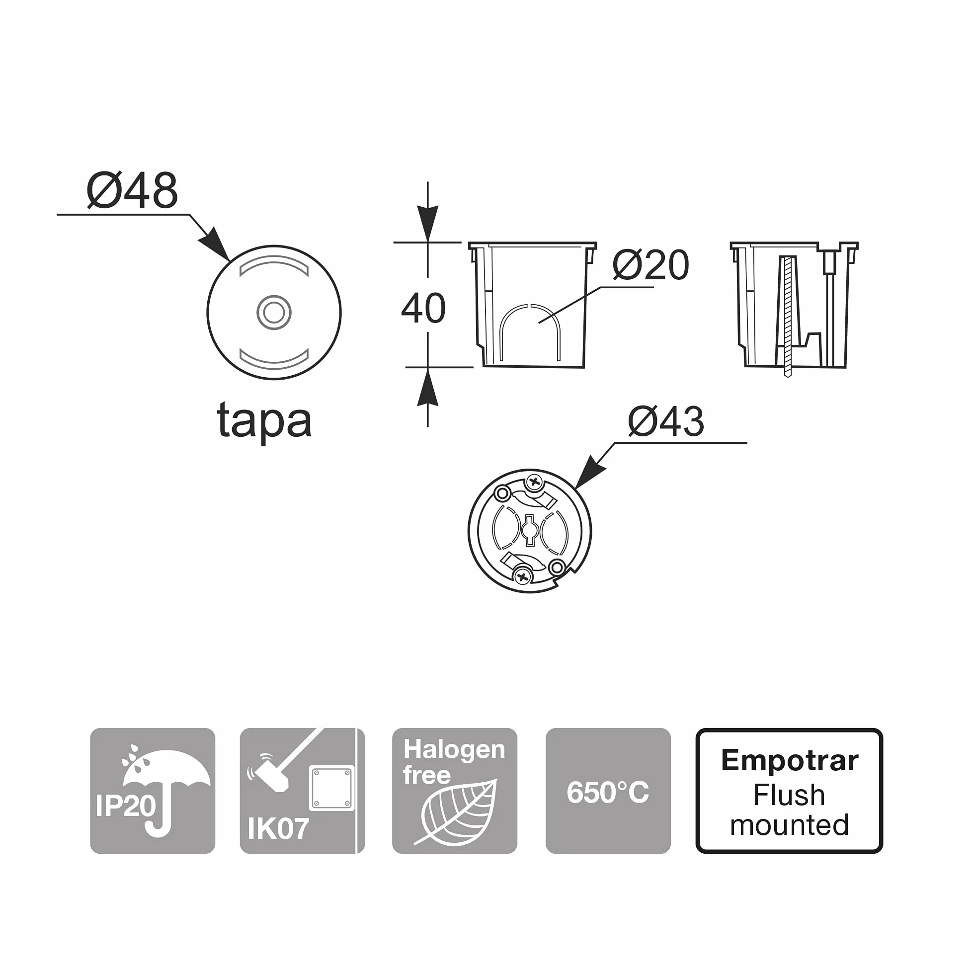FAMATEL 3259 Boîte placoplâtre 40 x 39 Point de lumière