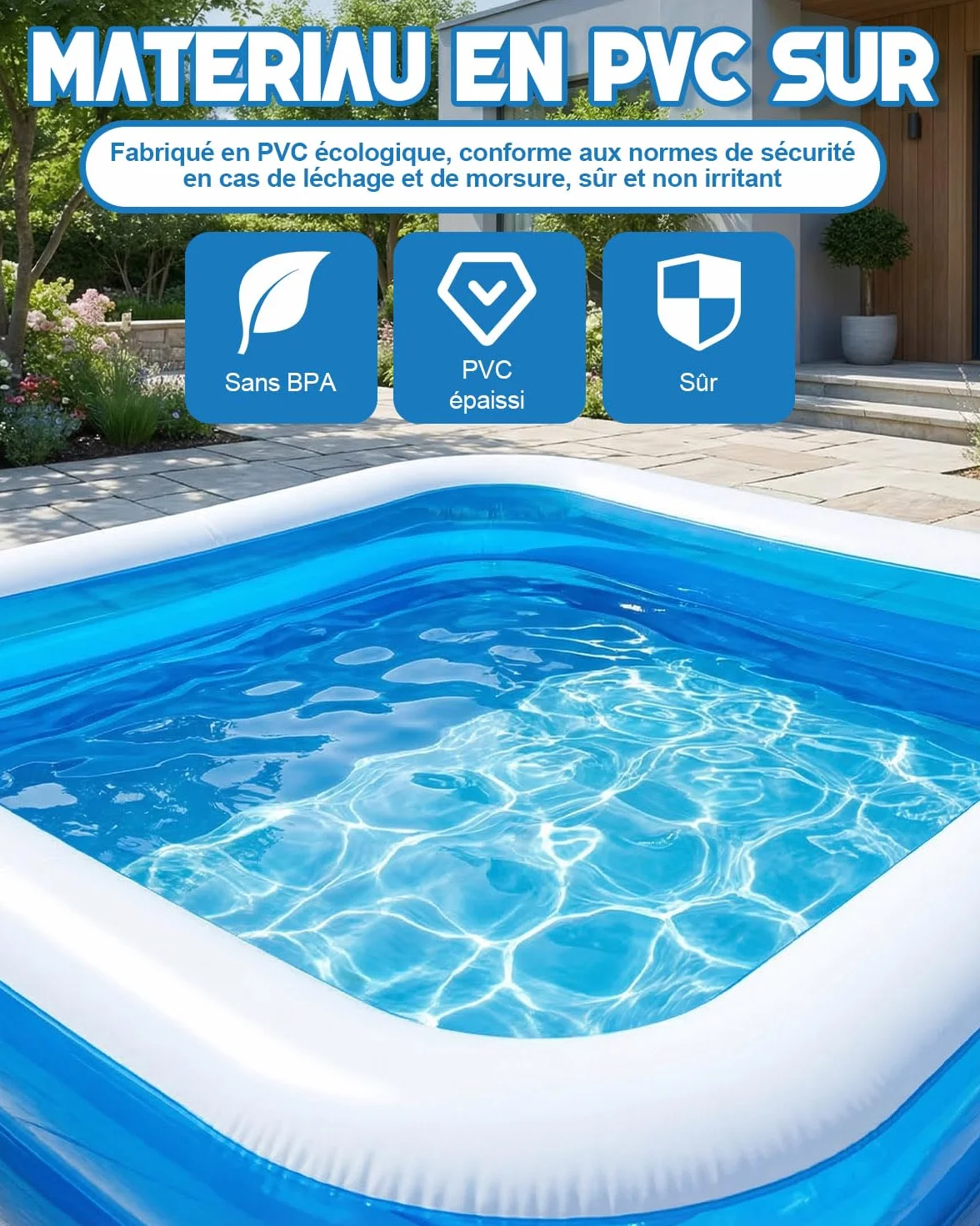 Piscine Gonflable 260x155x45 cm Rectangulaire pour Enfants Adultes Extérieure Jardin Bassin 2,6M