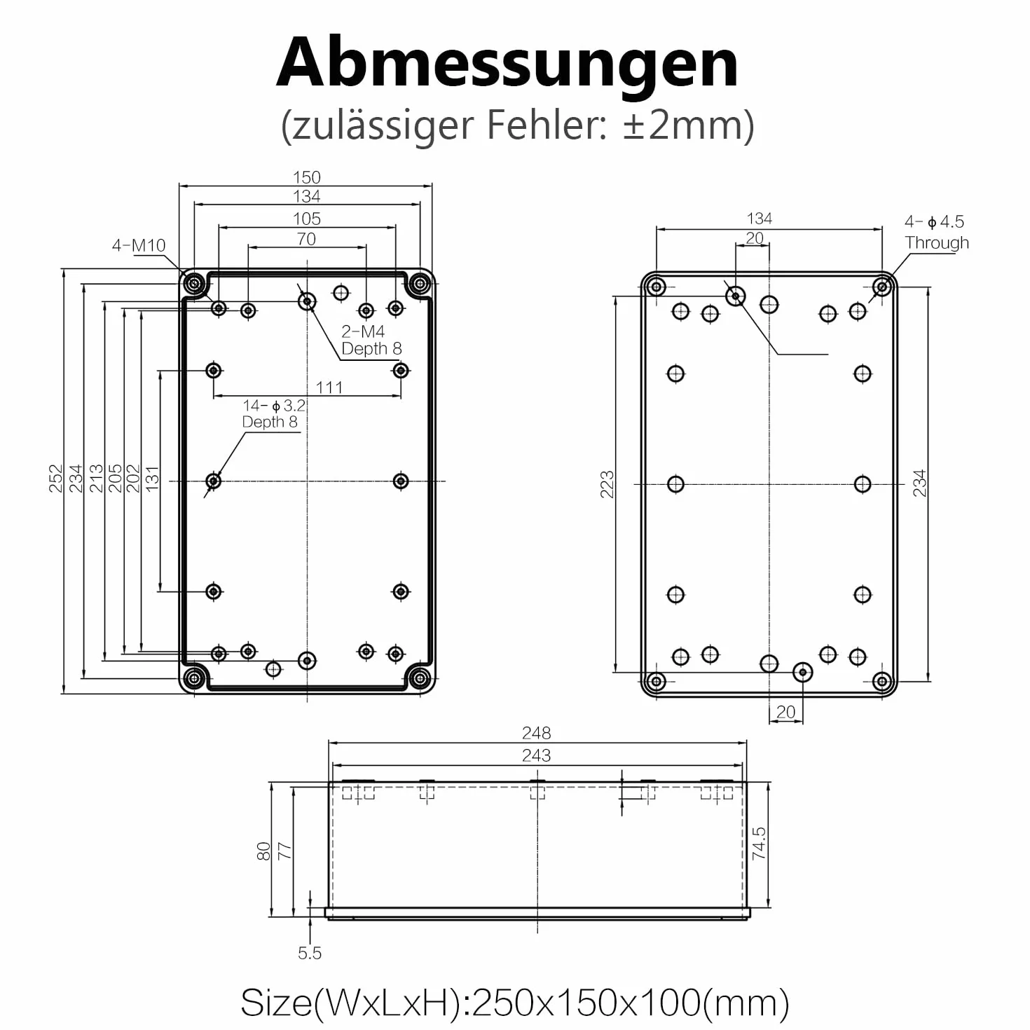 LeMotech Boîtier de Jonction IP67 étanche ABS 250x150x100 mm Gris