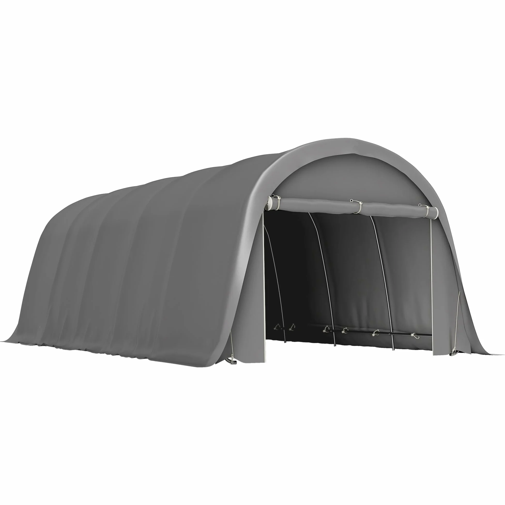 Outsunny Carport Tente de Garage 3,6 x 7,2 m, abri Voiture extérieur, Tente de Stockage avec parois latérales Amovibles et Grande Porte Roulante, carport pour Voiture, Camion, Bateau, Gris foncé