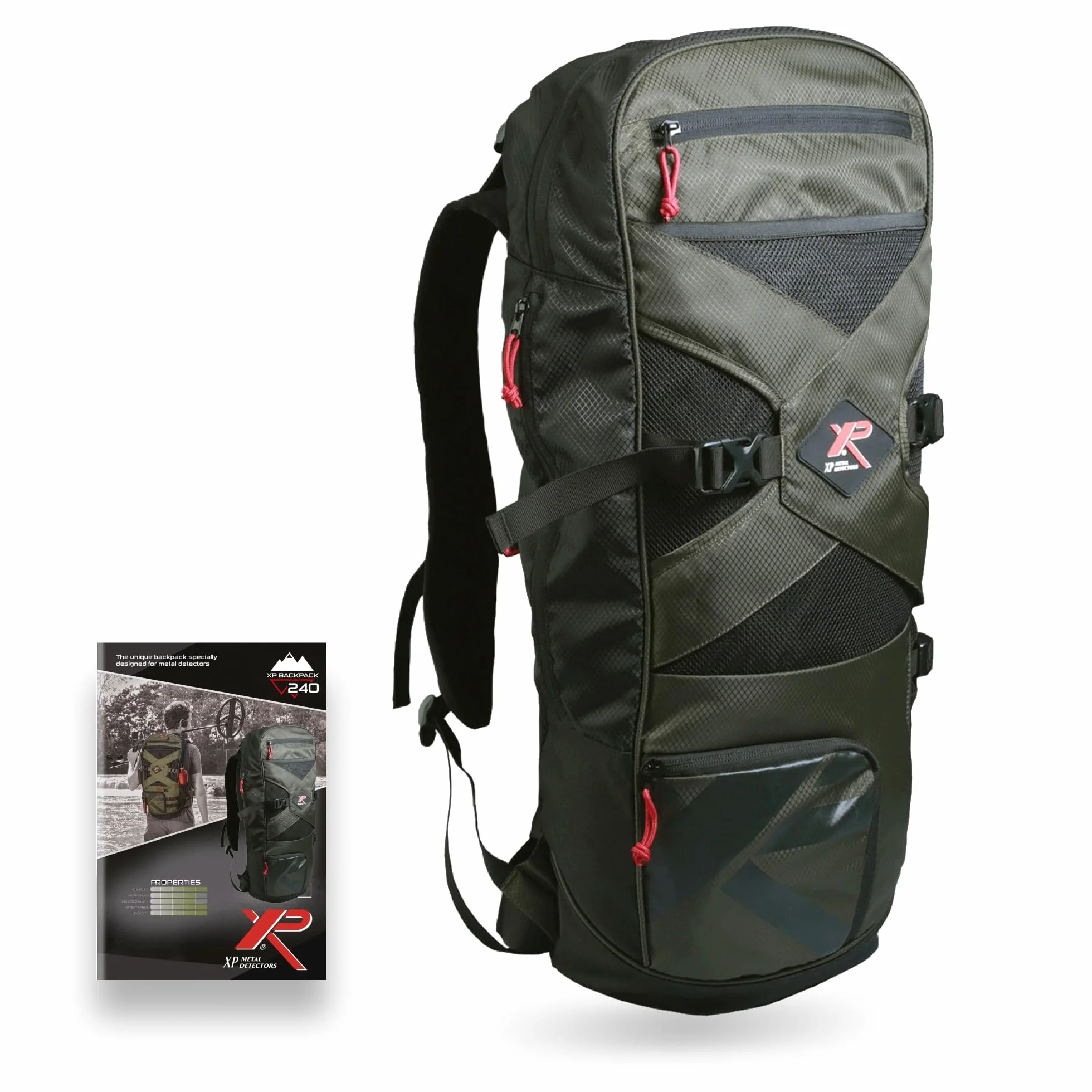 XP Metal Detectors Backpack240, Sac à Dos léger et Robuste conçu spécialement pour détecteur de métaux, Ergonomique et Pratique avec Plus de 8 Pochettes et Compartiments dédiées (XPBACKPACK240)