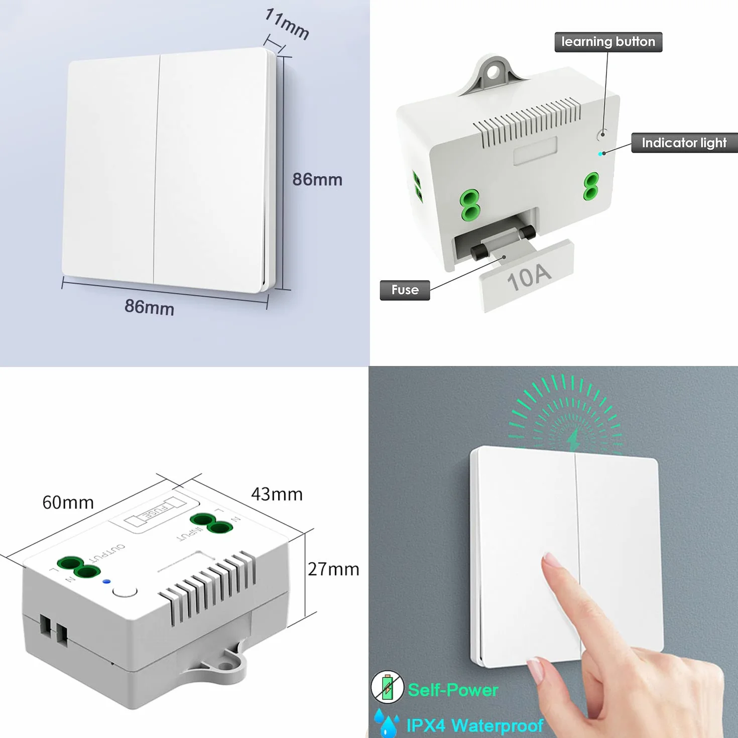 DieseRC interrupteur sans fil sans pile, radiocommande mural et récepteur relais 10A avec fusible