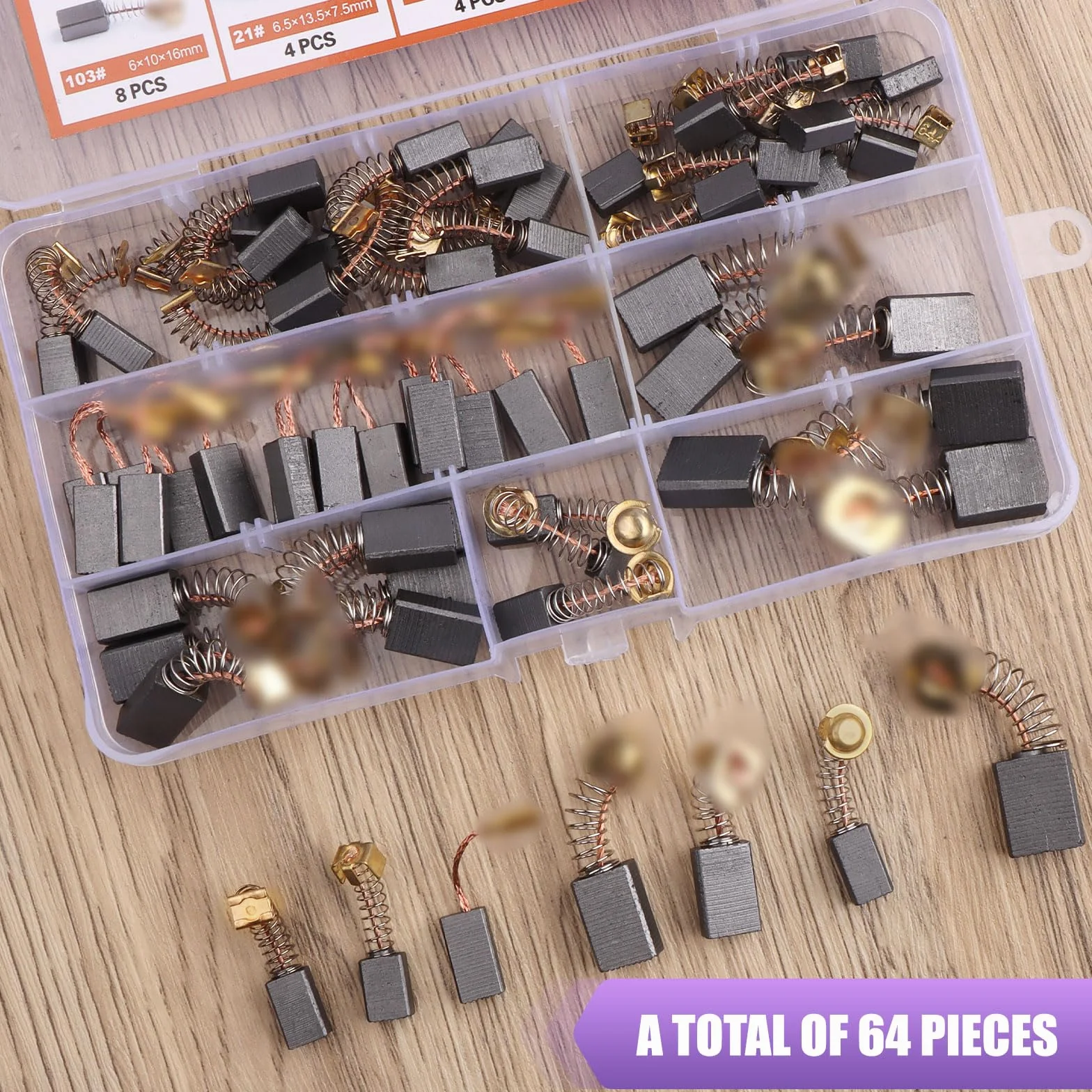 Balais de Charbon 64 Pièces pour Outils Électriques Meuleuse Ponceuse Moteur - 7 Tailles