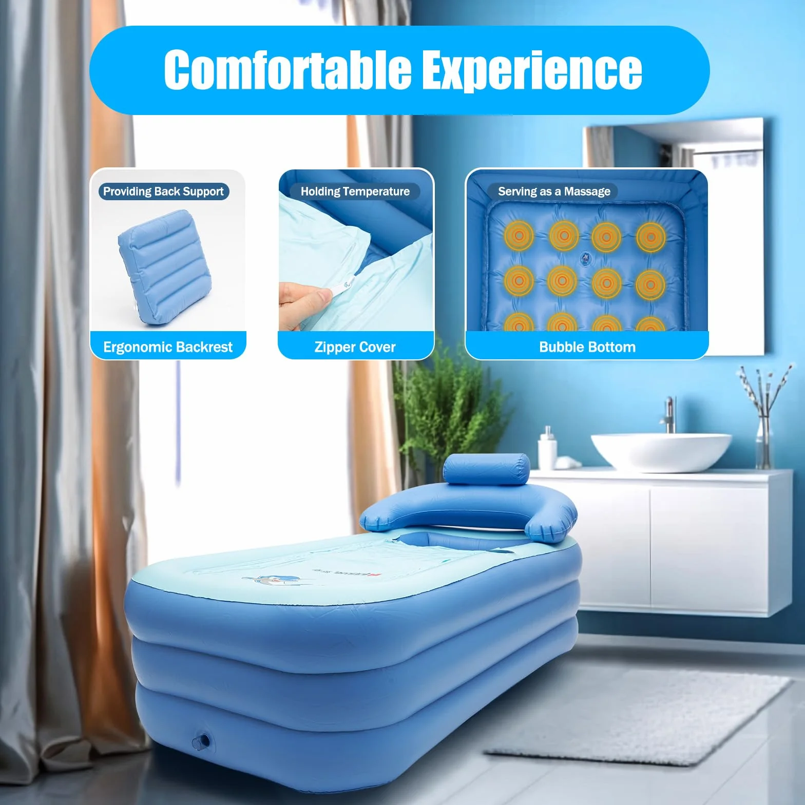 Baignoire gonflable adulte 150x80 cm avec tuyau d'évacuation pliable portable spa