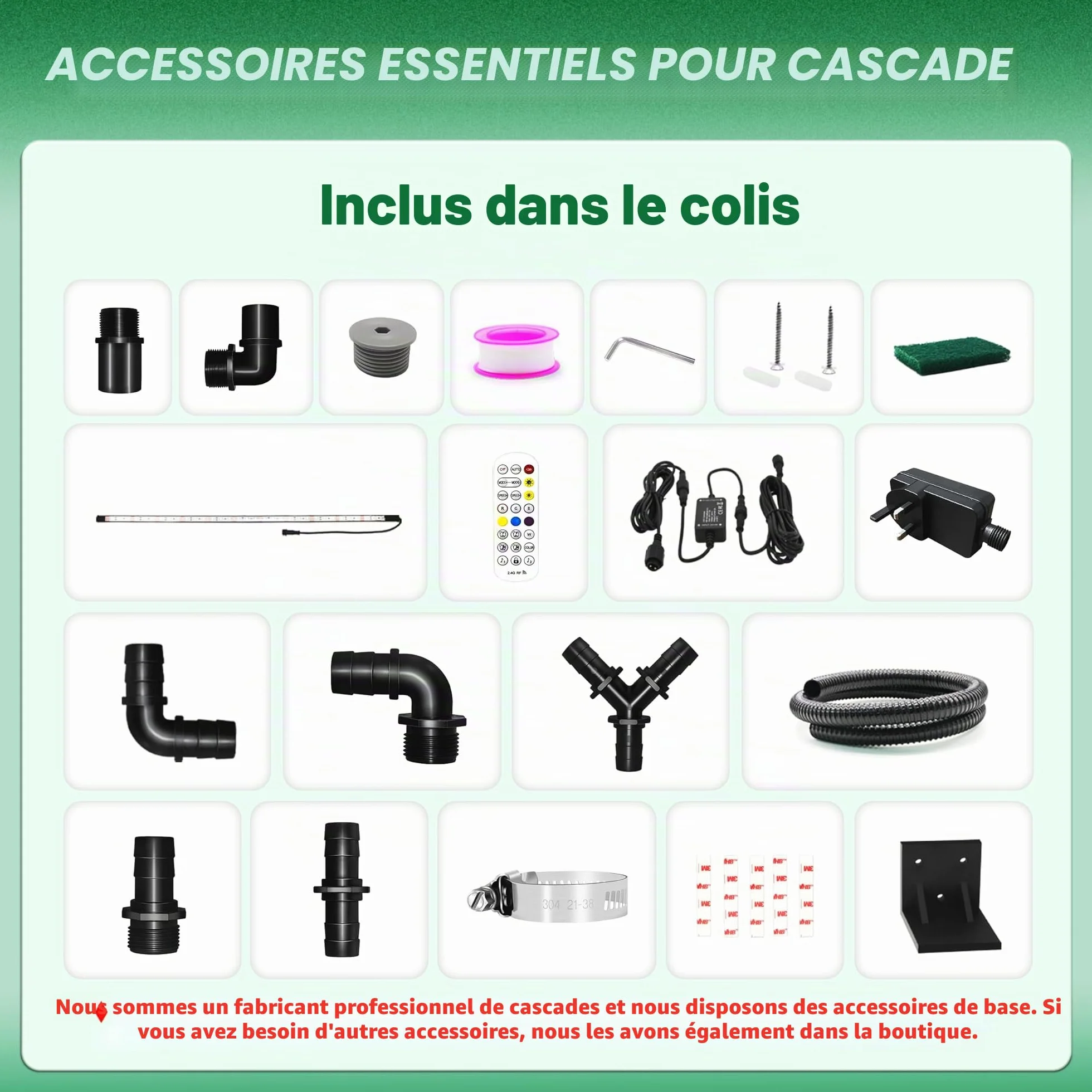 LONGRUN Cascade de Bassin 60 cm, Acier Inoxydable 304, Fontaine Piscine extérieure LED 7 Couleurs Télécommande