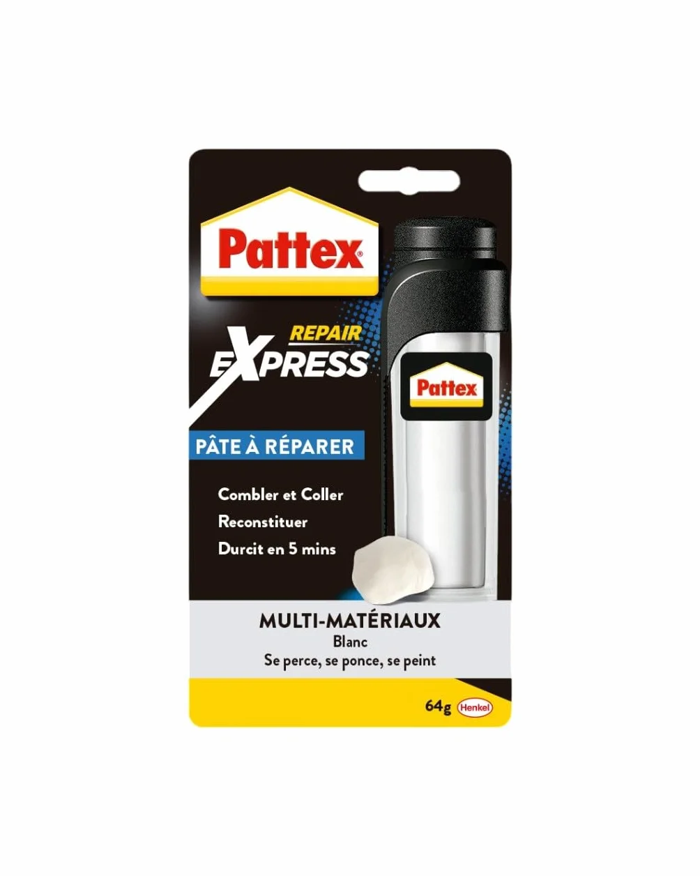 Pattex Pâte à réparer multi-usages 64 g – Pâte epoxy bi-composante pour collages sur matériaux