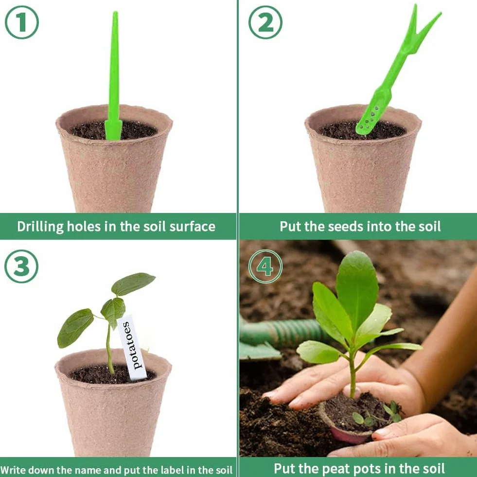 Pots Culture,50pcs Pots de Culture,Godets Semis Plantes,Pot de Semis Fibre,avec 50pcs Etiquette Plante et 3 Outils de Repiquage,pour Serre Jardin Potager