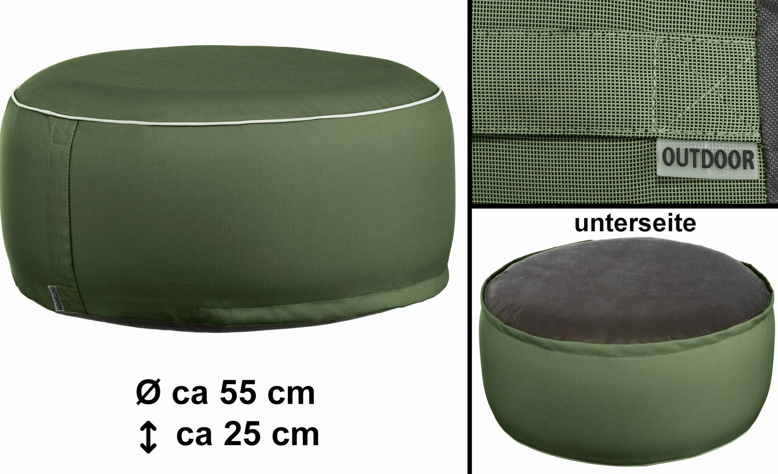 Brandsseller Pouf d'extérieur gonflable Imperméable 55 x 25 cm Vert olive