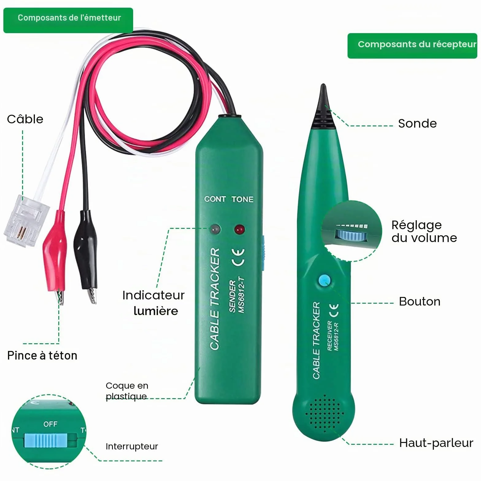 MS6812 Testeur de Câble Téléphonique, Détecteur de Câble Électrique Traqueur Professionnel