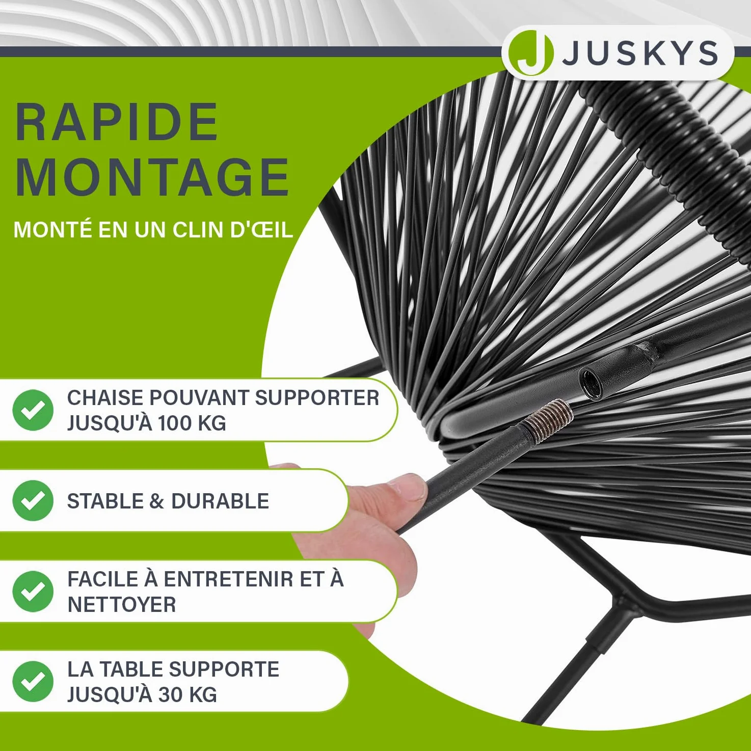 Juskys Ensemble de Meubles de Balcon Ostana en 3 Parties - Table et 2 fauteuils - Groupe de sièges élégant pour Balcon, terrasse et Jardin - Ensemble de Meubles de Jardin pour Balcon Noir