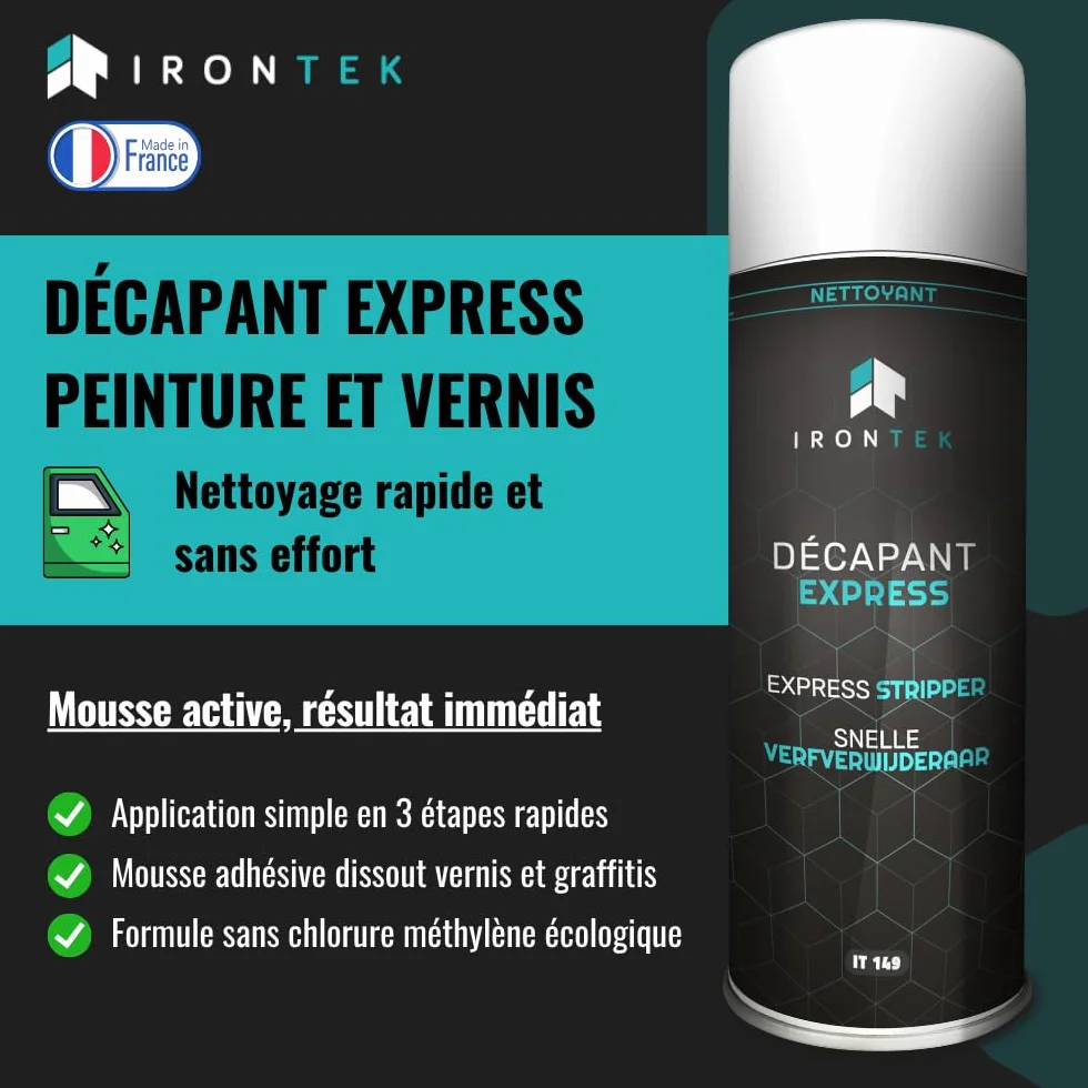 IRONTEK Décapant Peinture Express 500ml IT149 Spray Carrosserie Action Rapide Mousse