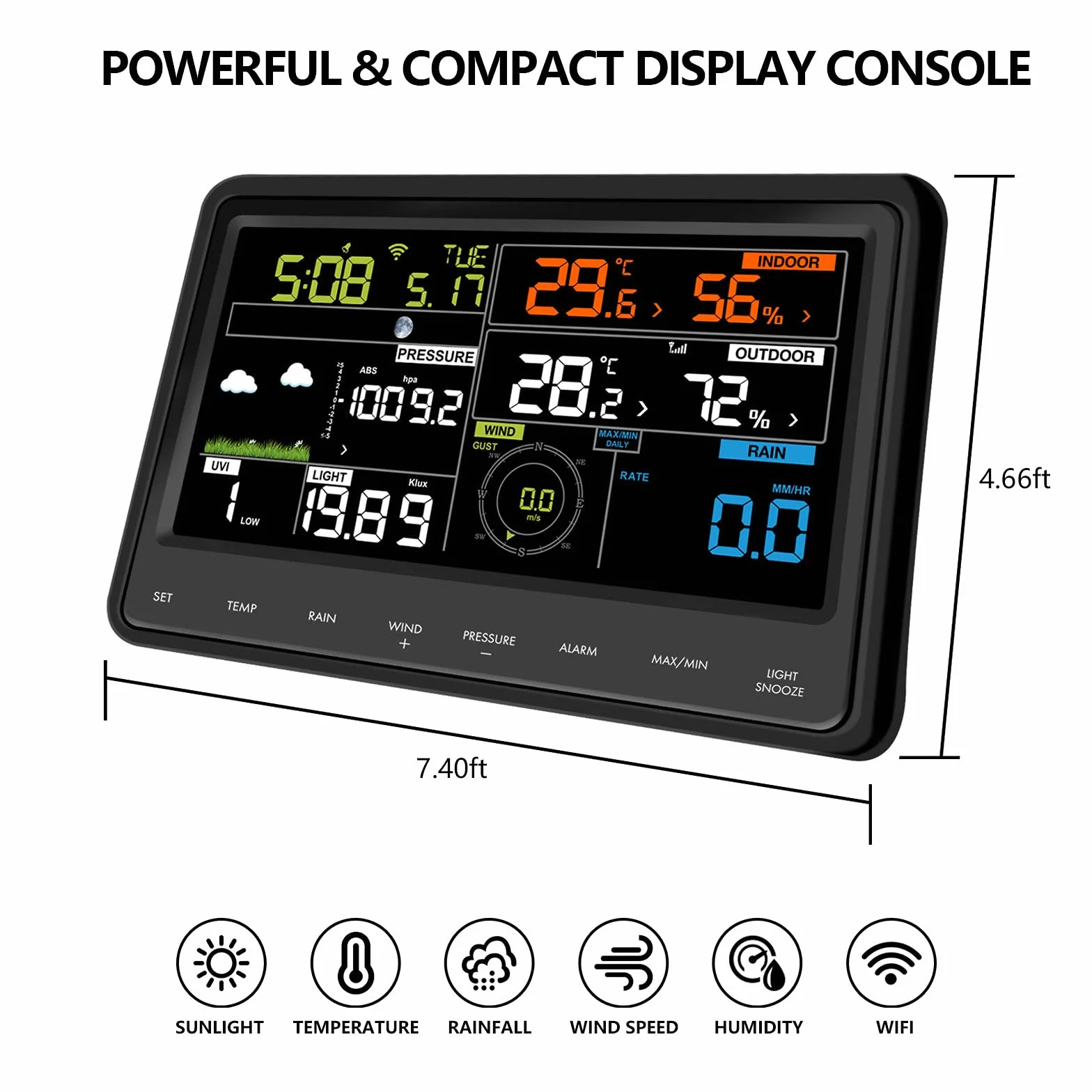 ECOWITT Station météo WS2910 WiFi capteur extérieur solaire 7 en 1 écran couleur numérique