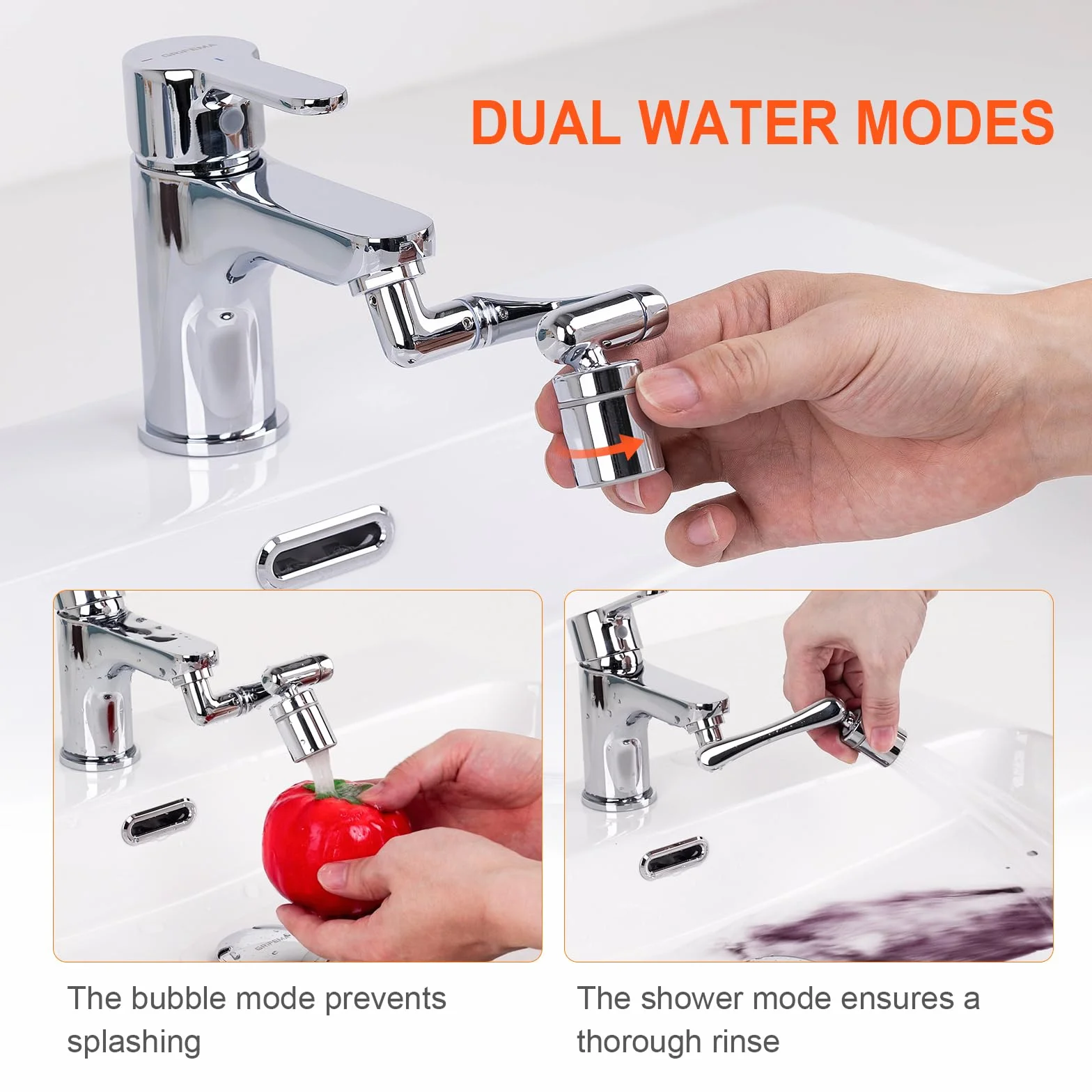 Ibergrif Embout Robinet Pivotant 1440° Mousseur Robinet 2 Jets Adaptateur 20/22/24 mm Cuisine Salle de Bain