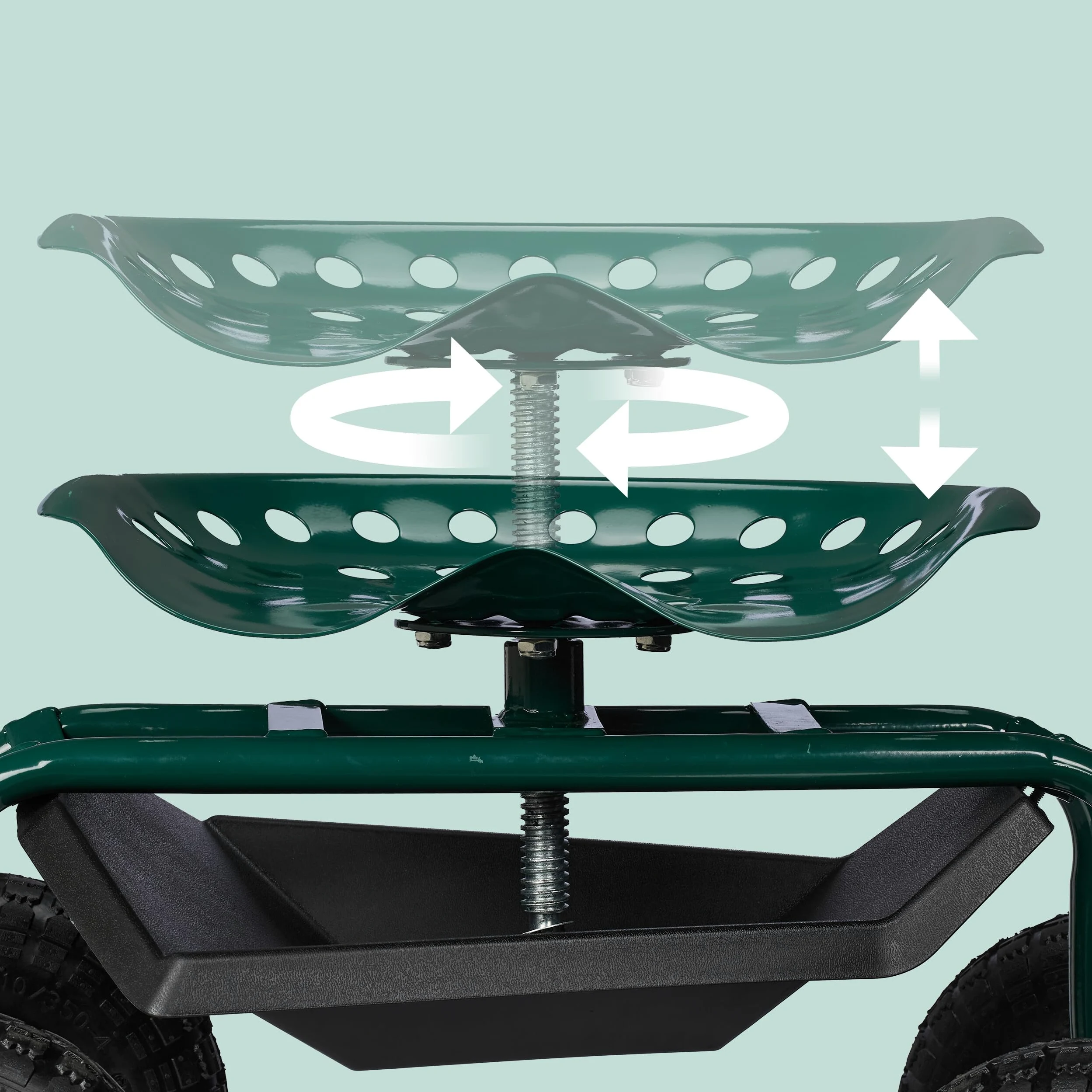 Relaxdays Siège Roulant de Jardin, Hauteur réglable, 150 kg, Accessoire Jardinage, Roues pneumatiques, Vert
