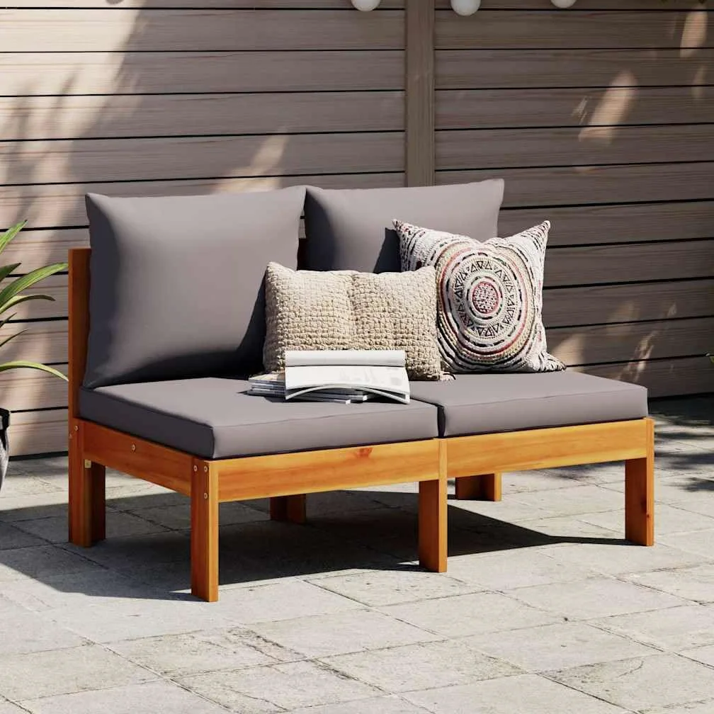 vidaXL Canapé de Jardin sans accoudoirs Coussins 2 Places Bois Acacia, canapé d'extérieur, Causeuse de Jardin, canapé de Jardin Deux Places