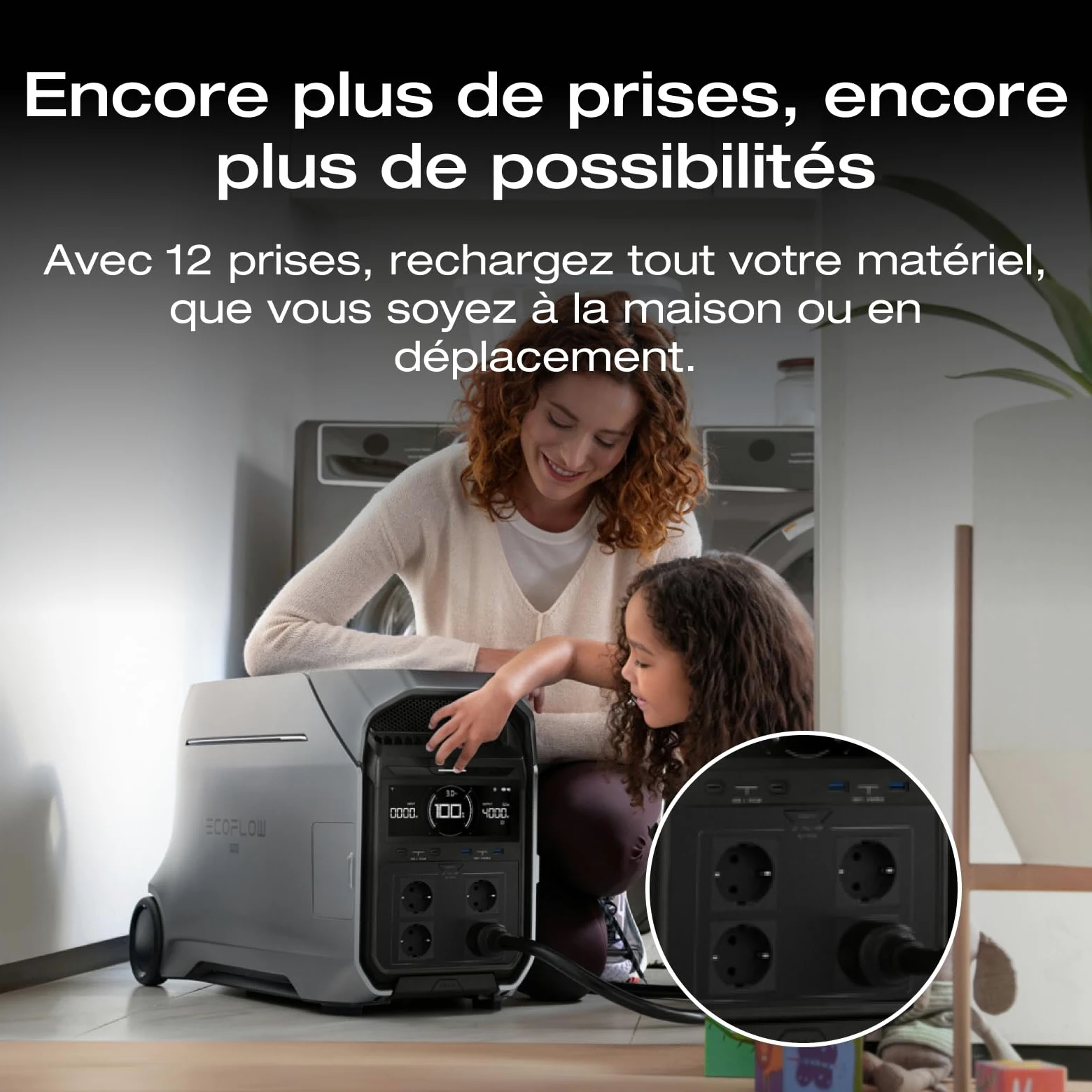 Station électrique portable EF ECOFLOW DELTA Pro 3, batterie LFP 4 096 Wh, extensible à 12 kWh, sortie CA 230 V 4 000 W, générateur solaire pour usage domestique, camping, urgences, camping-cars