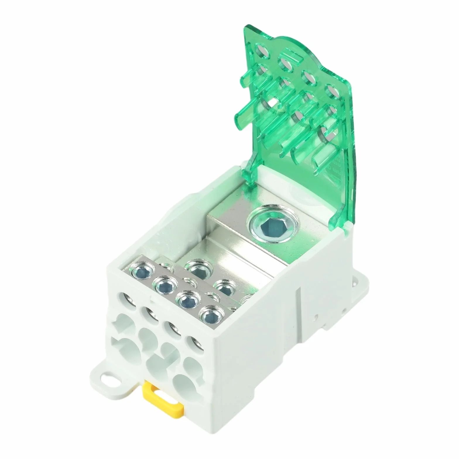Yhenlovtt Boîte de jonction bornier rail DIN 80 A - 500 A Connecteur distribution alimentation unipolaire vert PC ignifuge laiton étamé 250 A