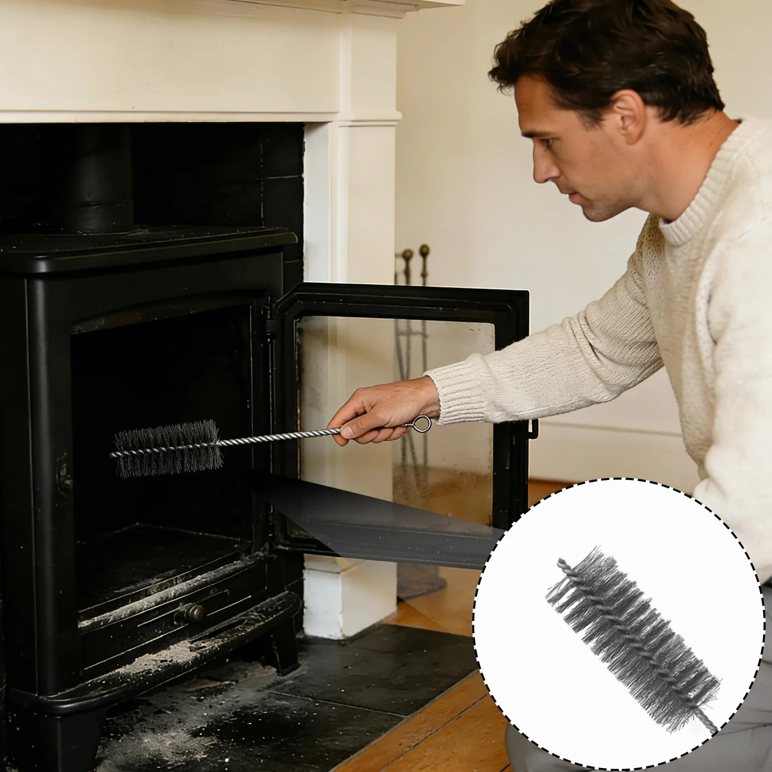 Kit Ramonage Poêle Pellet 2 Pièces, Brosse Flexible 2m Nettoyage Conduits Cheminée Chaudière