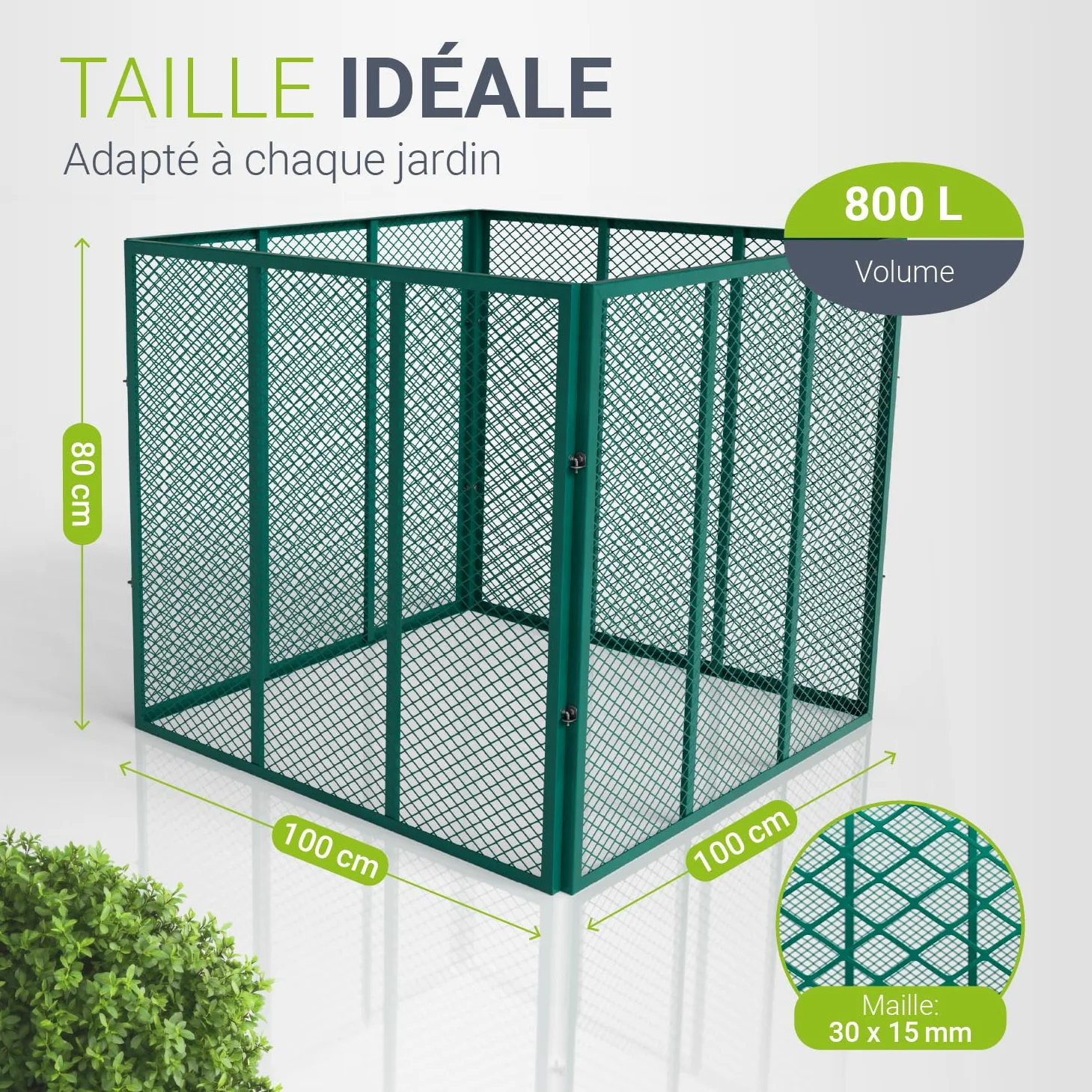 Juskys composteur en métal 800 L, Acier galvanisé et thermolaqué, résistant aux intempéries, aération par Cadre grillagé, compostage Rapide – Vert foncé