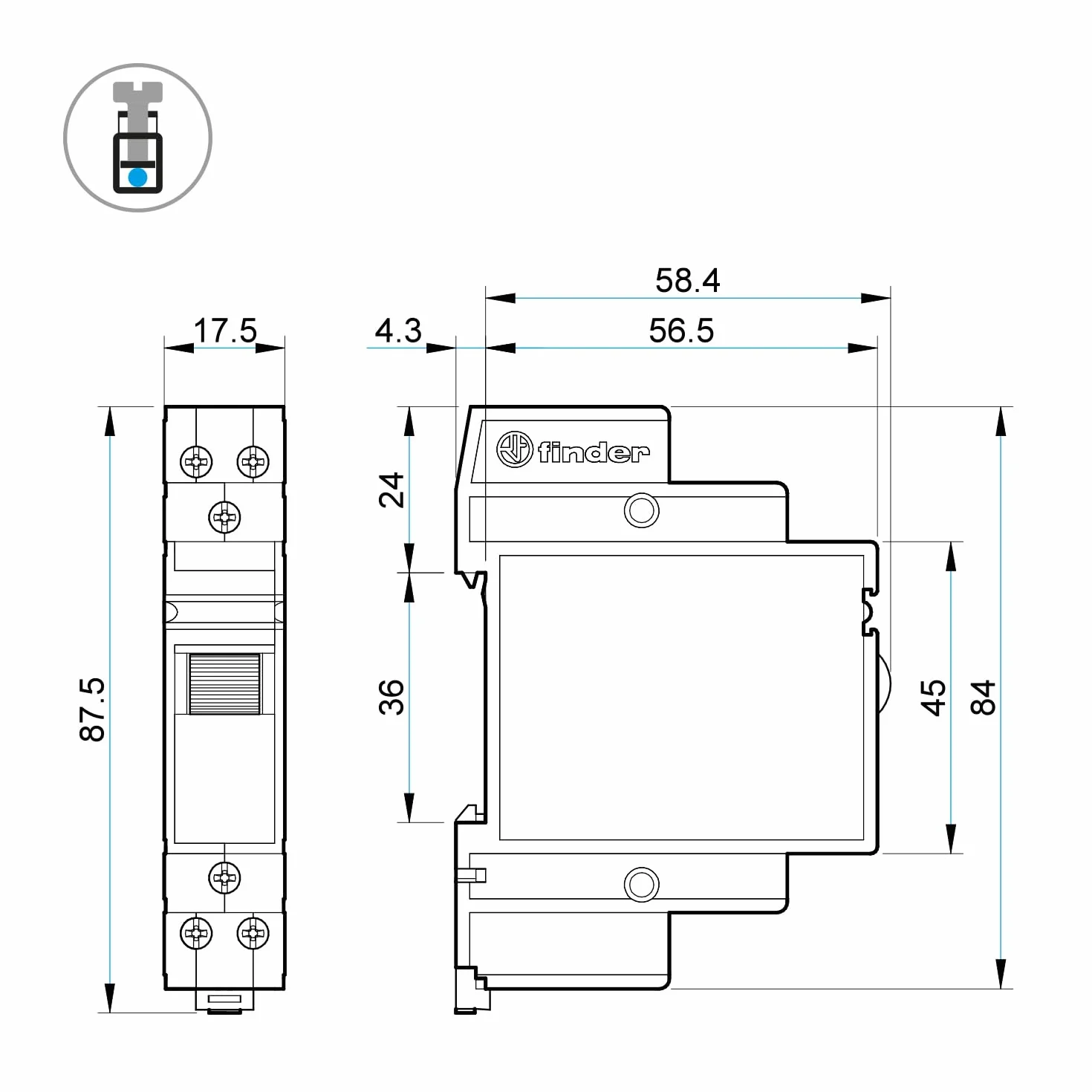 Finder Télérupteur modulaire 24 Vdc 2 NO 16 A