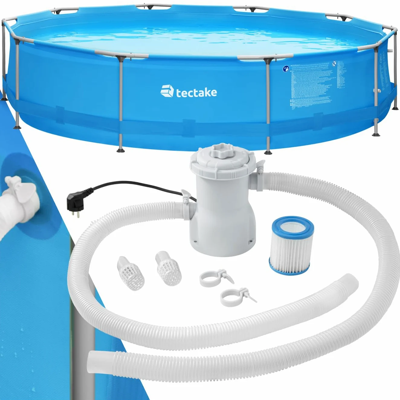 tectake® Piscine Tubulaire Ronde Piscine Hors Sol Ø360 x 76 cm Bleu, Structure en Acier, PVC Résistant aux UV & à la déchirure, avec Pompe Piscine à Filtre, Montage & démontage Facile