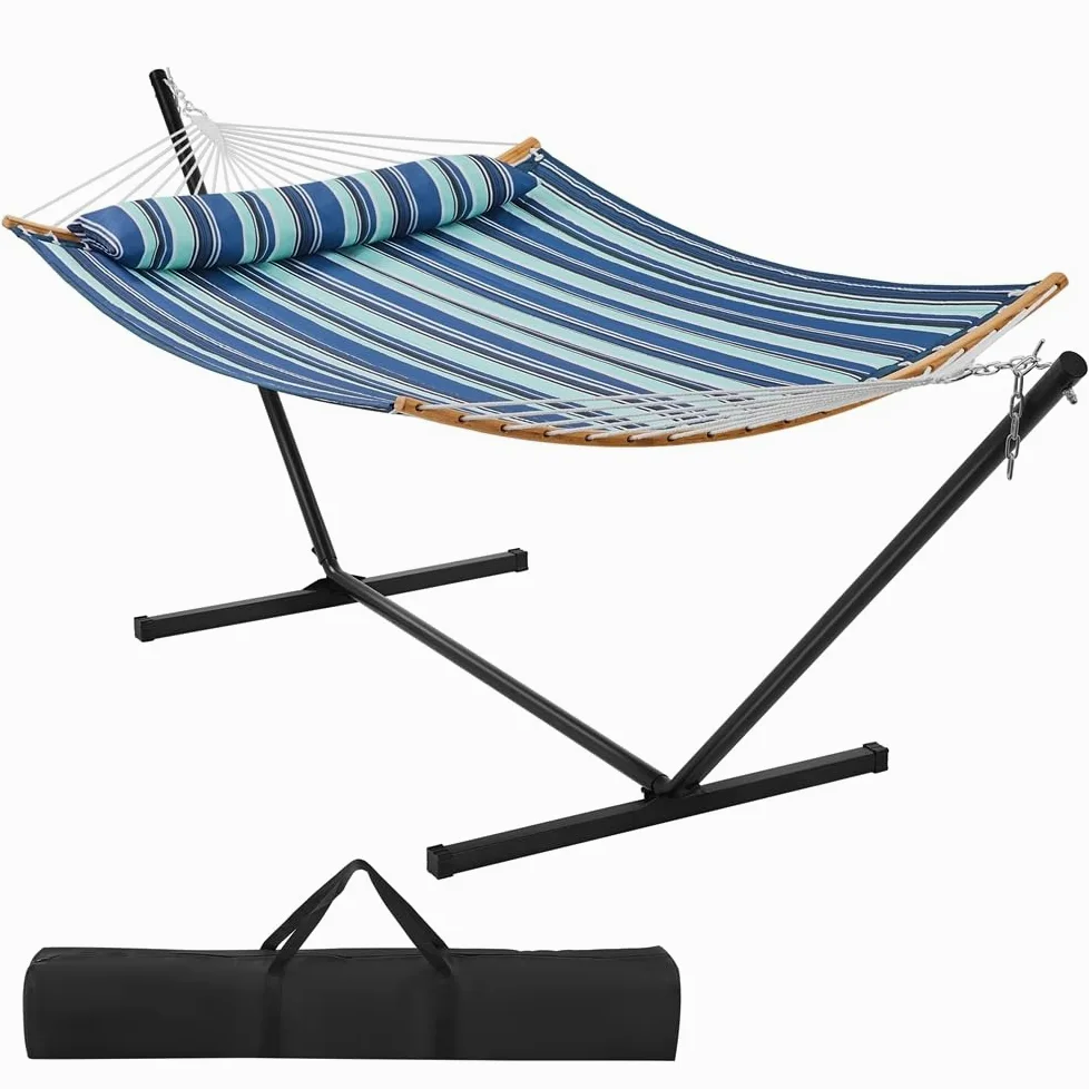 Yaheetech Hamac avec Support en Métal Hamac sur Pied pour 2 Personnes Toile avec Barre Oreiller Sac de Transport pour Extérieur Intérieur Jardin Terrasse Charge 216 kg