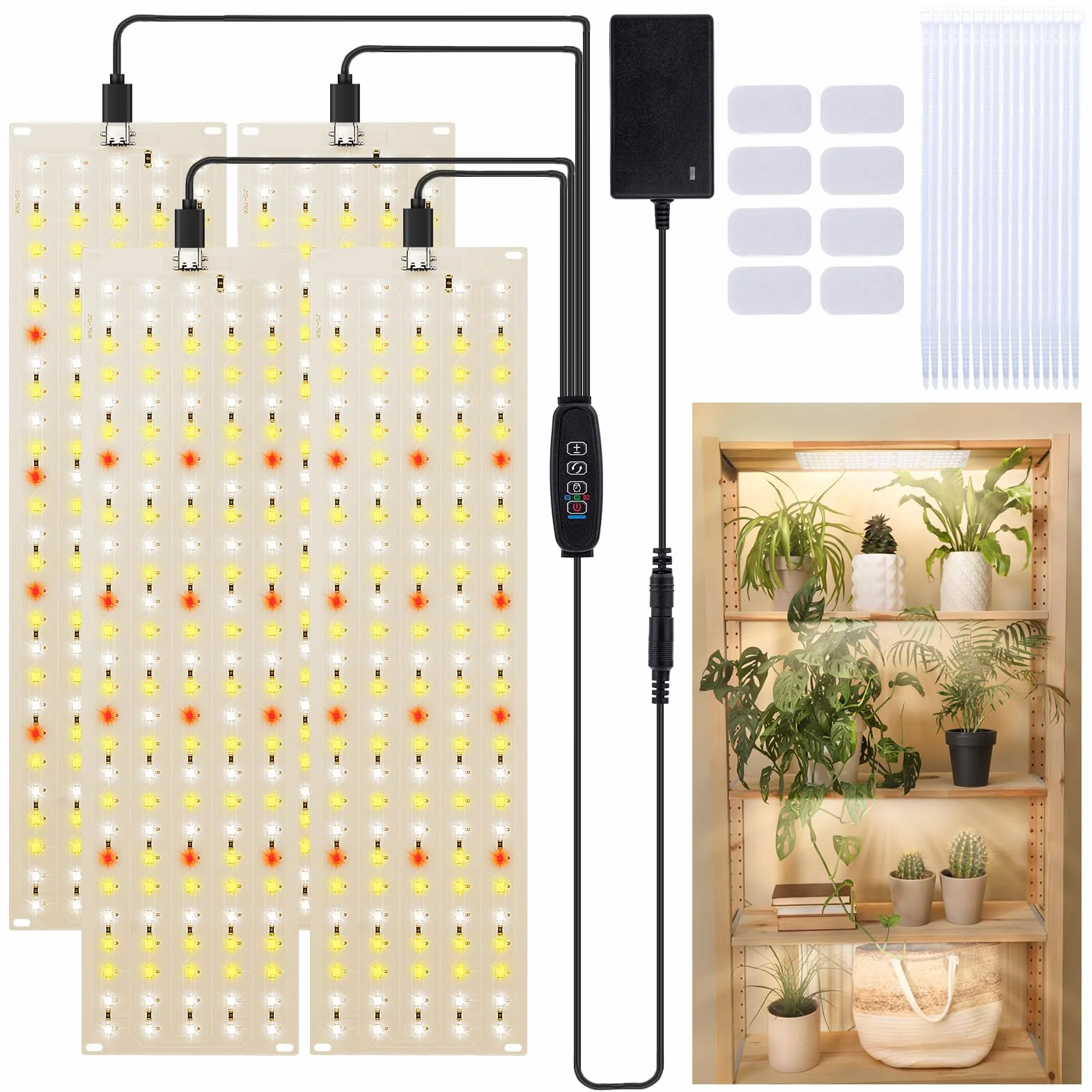 FIVAVA Lampe Horticole LED Spectre Complet, 135 LED x 4 Pièces Lampe Plante Intérieur, Lampes de Croissance Horticoles, Lumière de Croissance avec Minuterie, 10 Niveaux de Luminosité