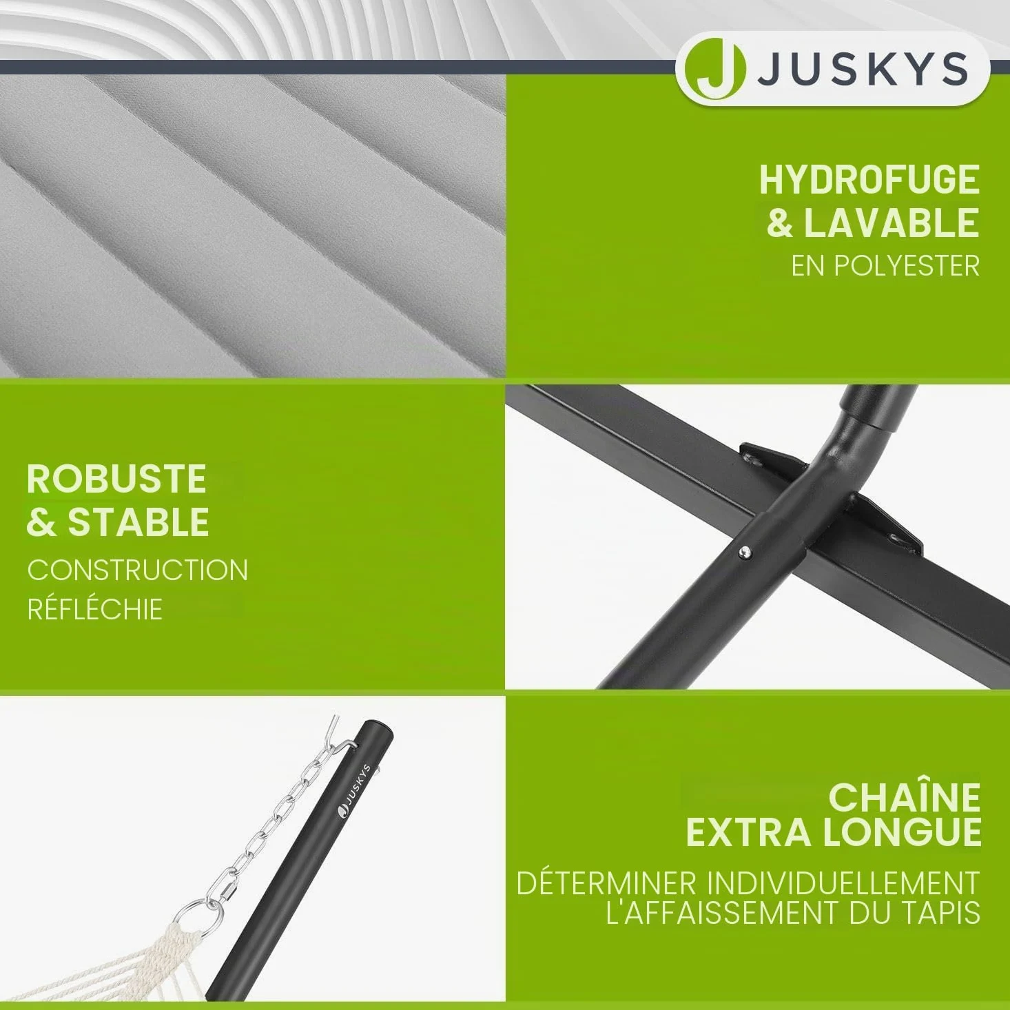 Hamac Cata de Juskys avec châssis et Coussin - hamac Double d'extérieur, pour 2 Personnes - hamac Double avec châssis, supportant jusqu'à 200 kg - Gris Clair