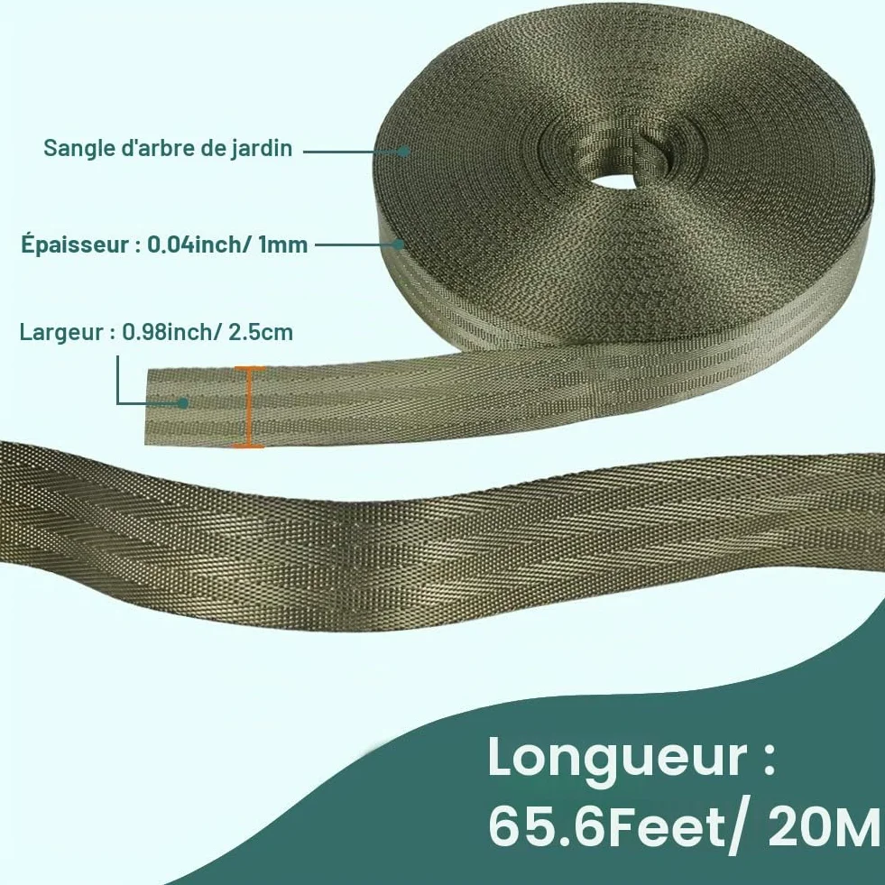 Tenn Well Sangles de Fixation pour Arbre de Jardin, 20M Sangle de Soutien en Nylon Solide pour Grandes Plantes, Piquets, Greffes et Lissage (Vert)