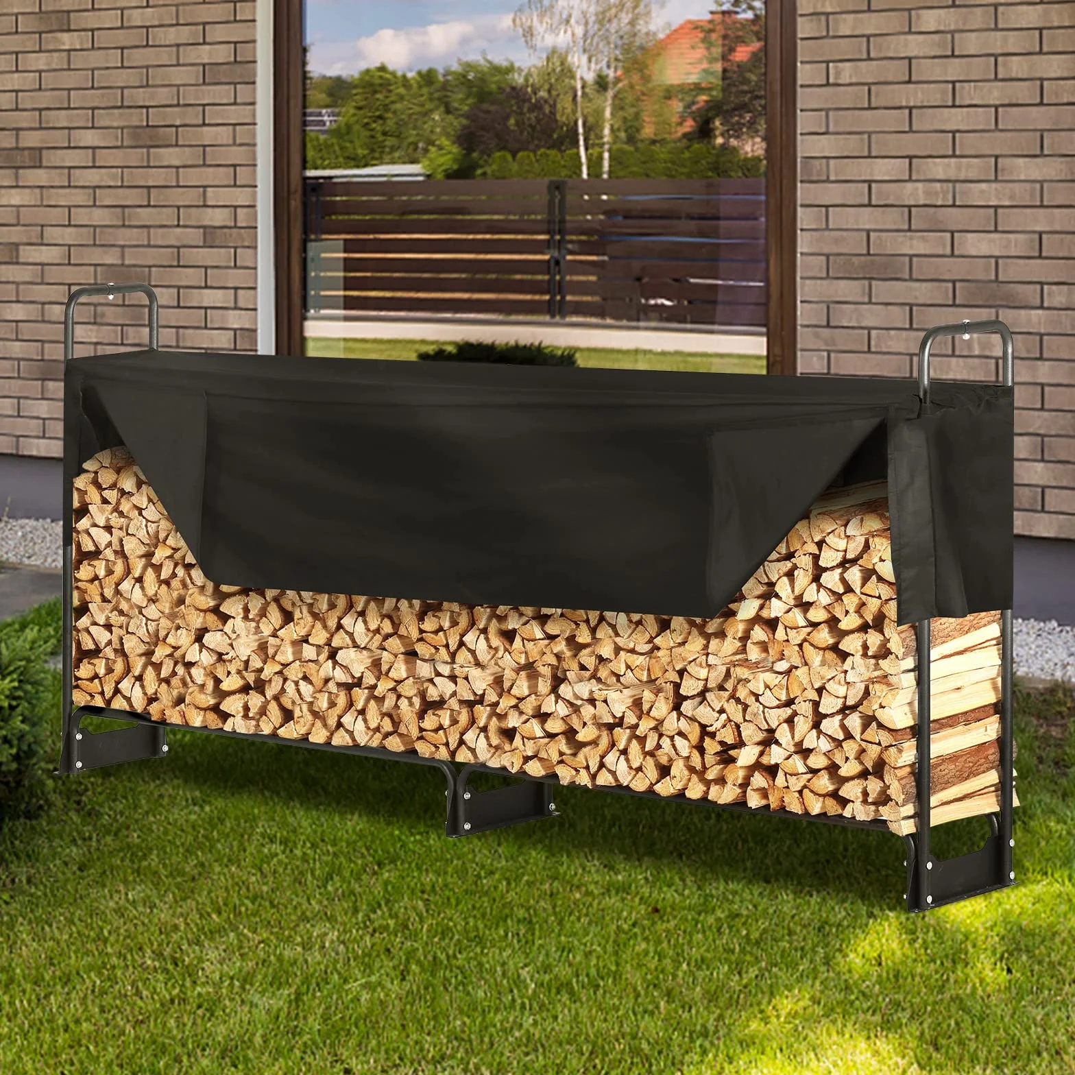 VEVOR Abri Bois de Chauffage Extérieur 259x36x117 cm Couverture Imperméable 600D Oxford Porte-bûches 1/2 Corde