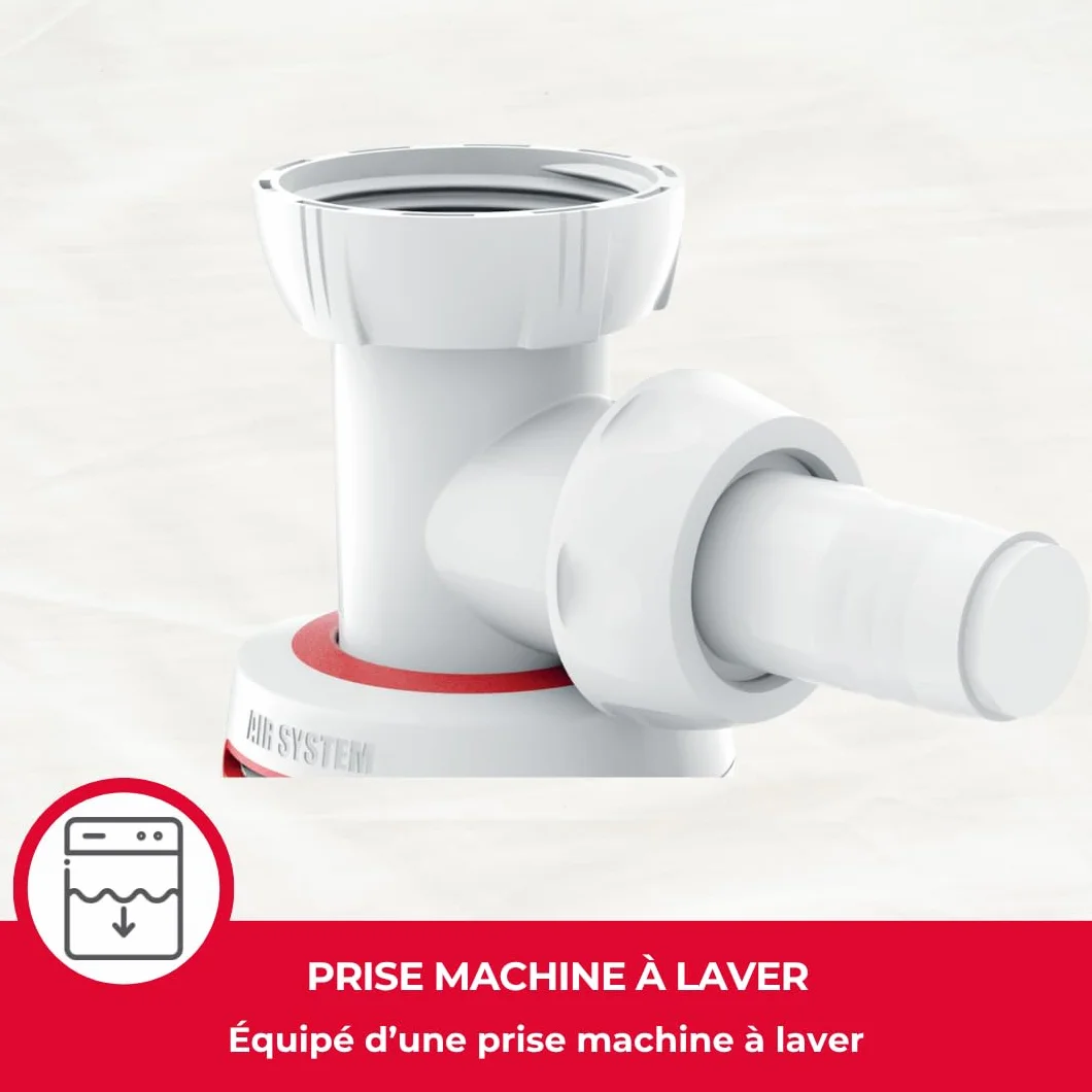 Wirquin Siphon évier Néo Air blanc Ø40 anti-vide intégré réglable compact