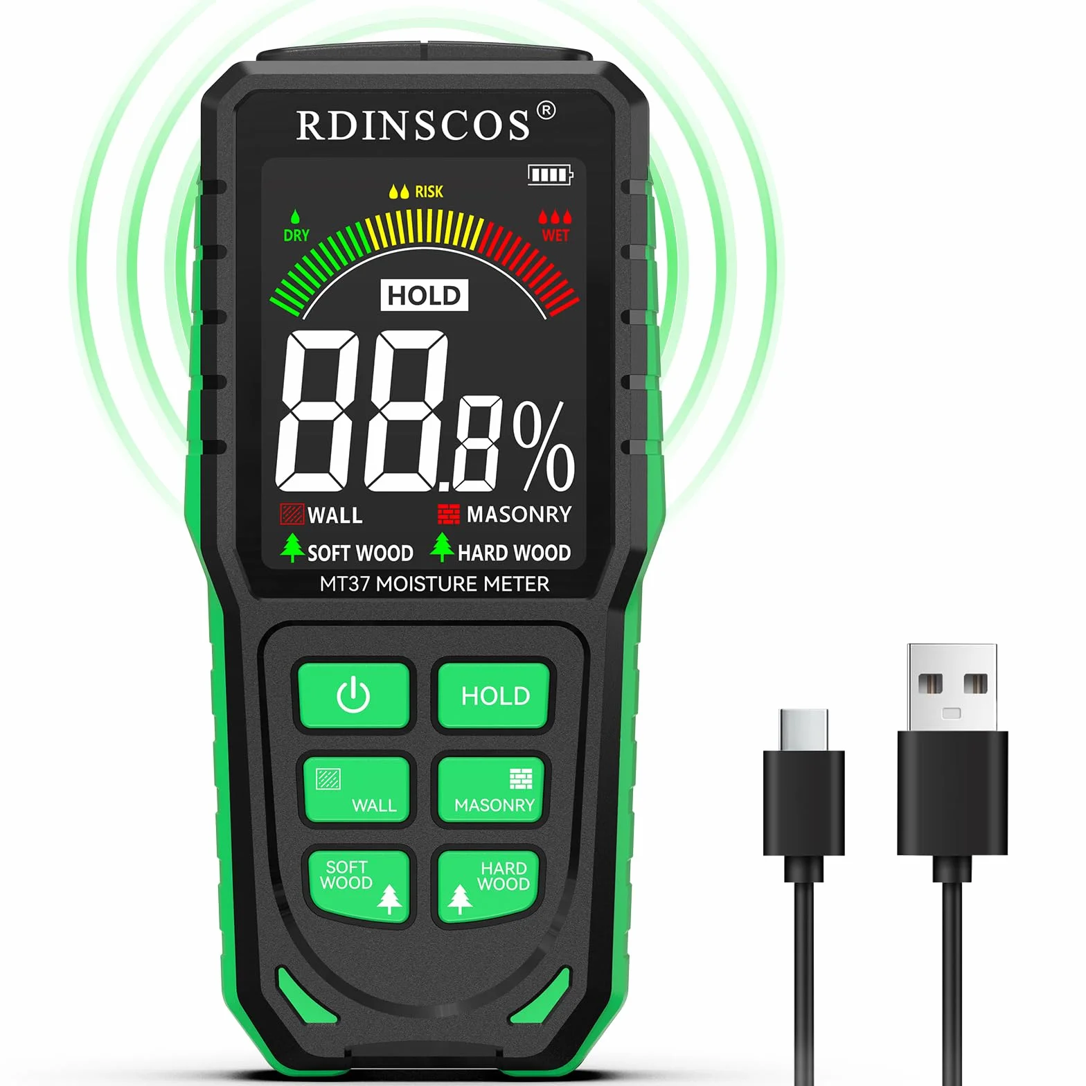Testeur Humidité Non Destructif Rechargeable Détecteur Mur Humidimètre avec Alarme Automatique pour Béton Bois Maçonnerie