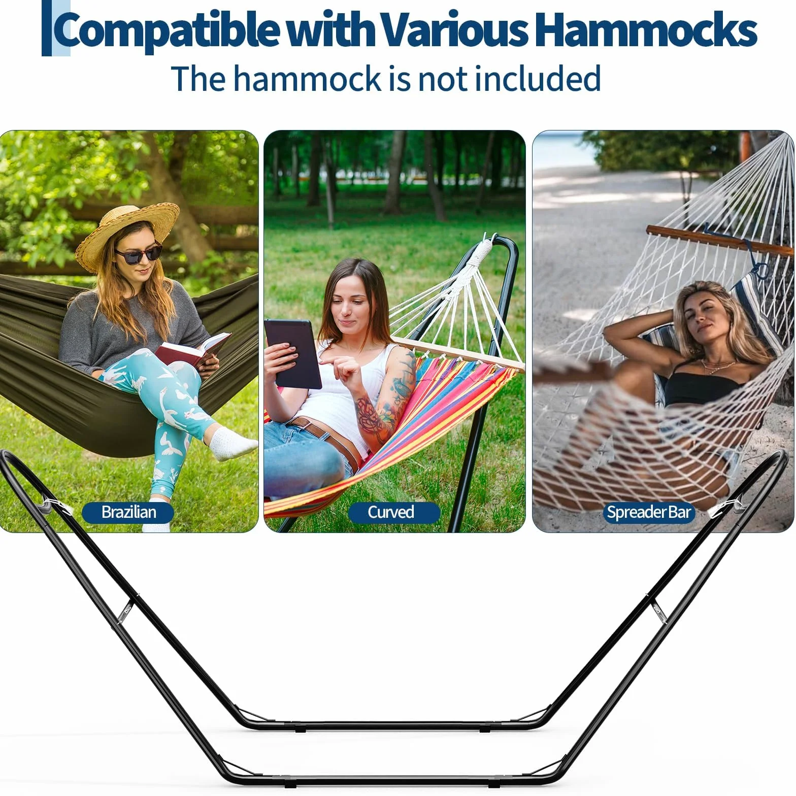 Support Universel pour hamac Double 250 kg 2,7-4,2 m Noir