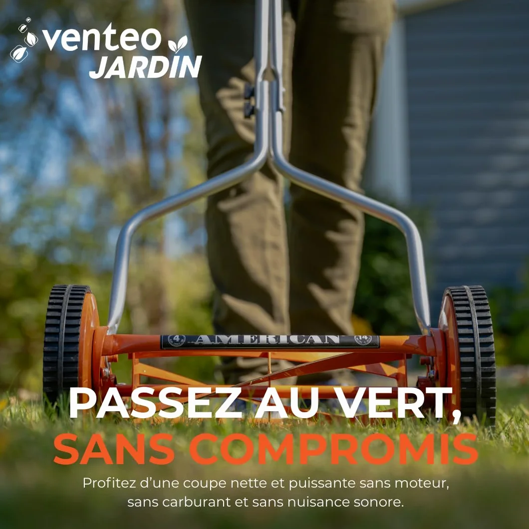 Tondeuse Manuelle Hélicoïdale Gazon 4 Lames 35 cm Hauteur Réglable VENTEO