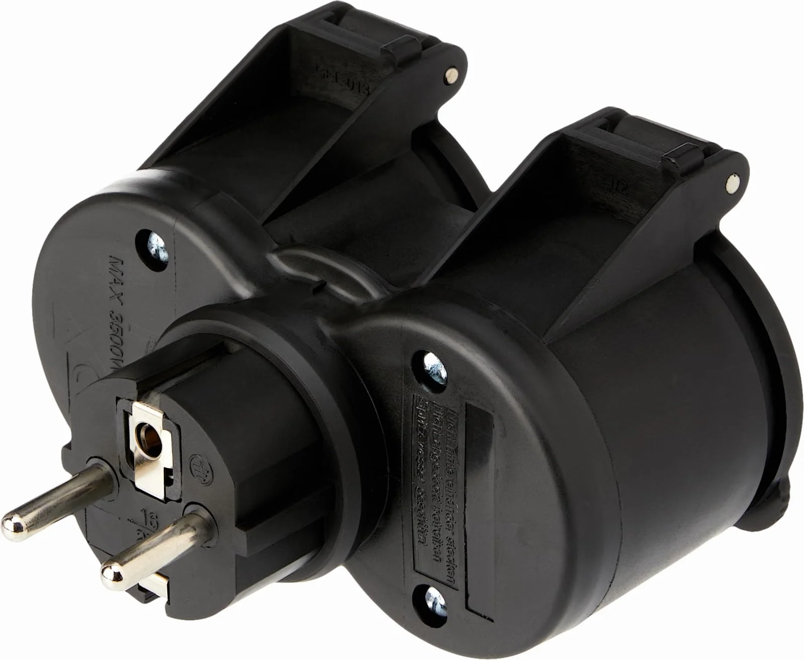 Electraline Adaptateur d'extérieur 2 prises Schuko IP44 noir