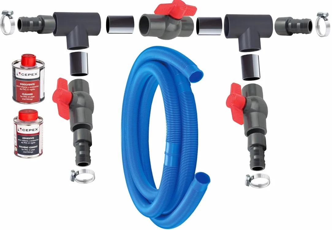 Pompe à Chaleur Bypass Set Basic, Adaptateur pour Chauffage de Piscine Pompe à Chaleur Chauffage Solaire de Piscine, Noir