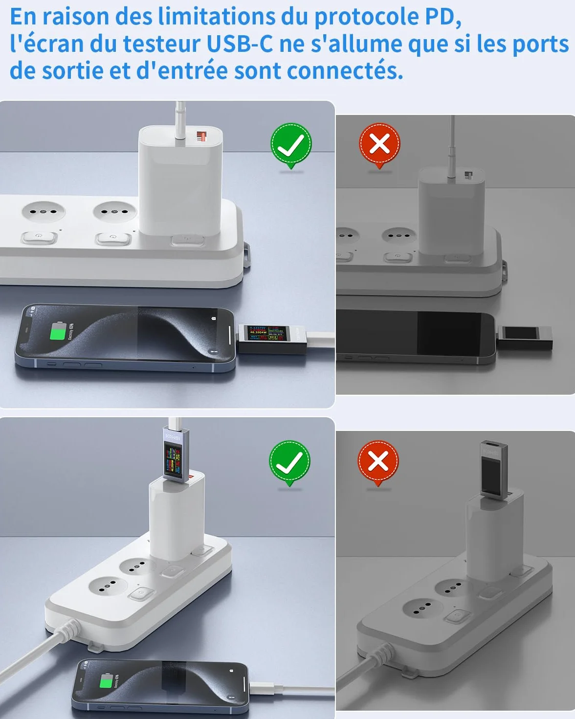 Testeur USB C Meter Tension 4-30V 0-12A Type C Multimètre Numérique Wattmètre Voltmètre Ampèremètre