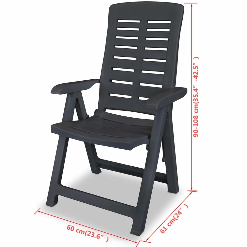vidaXL 2X Chaises Inclinables de Jardin Chaises de Patio Sièges de Terrasse Chaises de Terrasse Meuble de Jardin Extérieur Plastique Anthracite