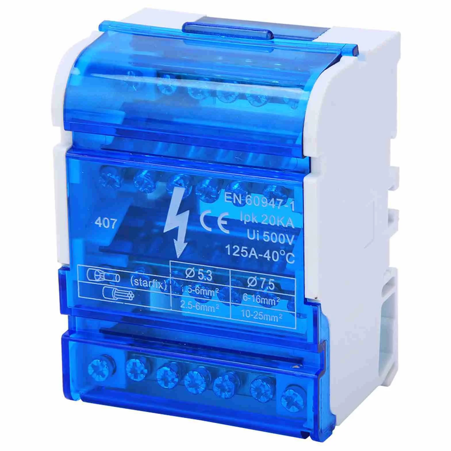 Boîte de Distribution de Bornier 407 Rail Din, Bloc Répartiteur Niveau 4 Monophasée Avec Couvercle Transparent