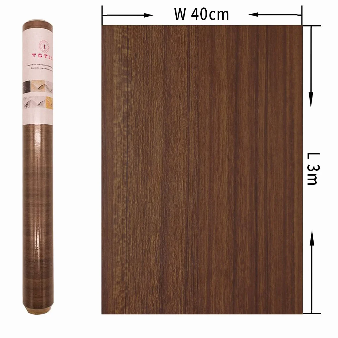 TOTIO Film adhésif Grain de noix pour meubles 40CMX3M Mat Épaississement étanche Bricolage Autocollant mural Vinyle décoratif