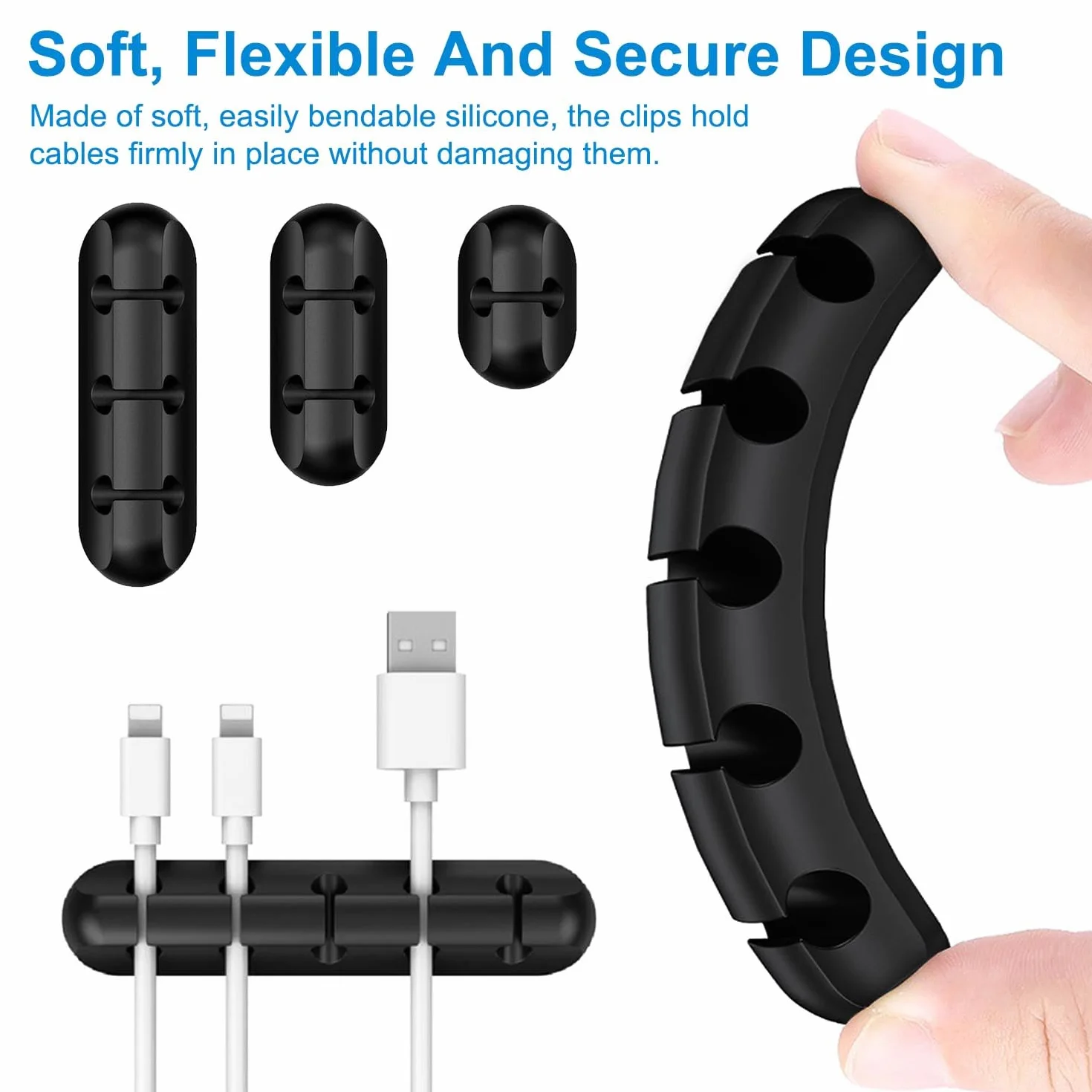 Clips Câble Adhésif en Silicone Différentes Tailles, Attache Cable Adhésif pour Bureau Voiture Maison, Gestion Câbles USB Souris Écouteur
