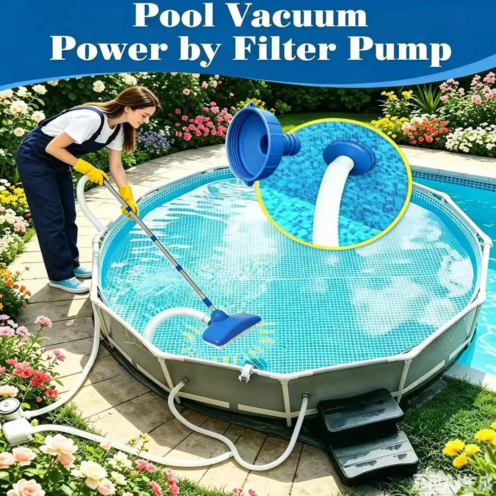 Aspirateur de piscine avec tige télescopique 2,3 m avec tuyau rétractable de 3,5 m - Aspirateur de piscine - Kit de nettoyage pour piscines, spas, jacuzzis