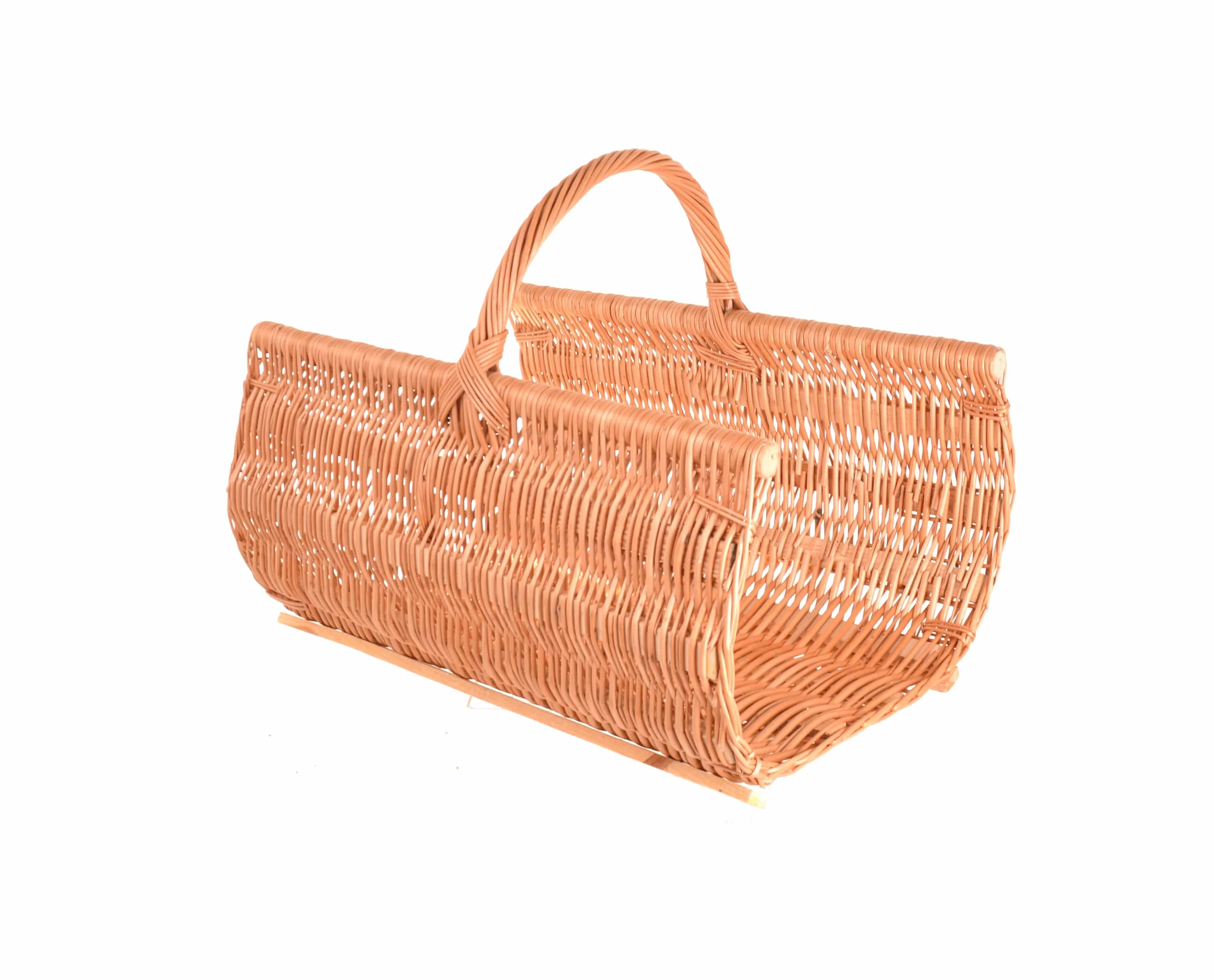 Panier à bois XXL 60 x 44 cm en osier avec lattes en bois – Support à bois de cheminée stable – Panier fait main pour bois de feu, rangement ou décoration, paniers en bois, panier à bois