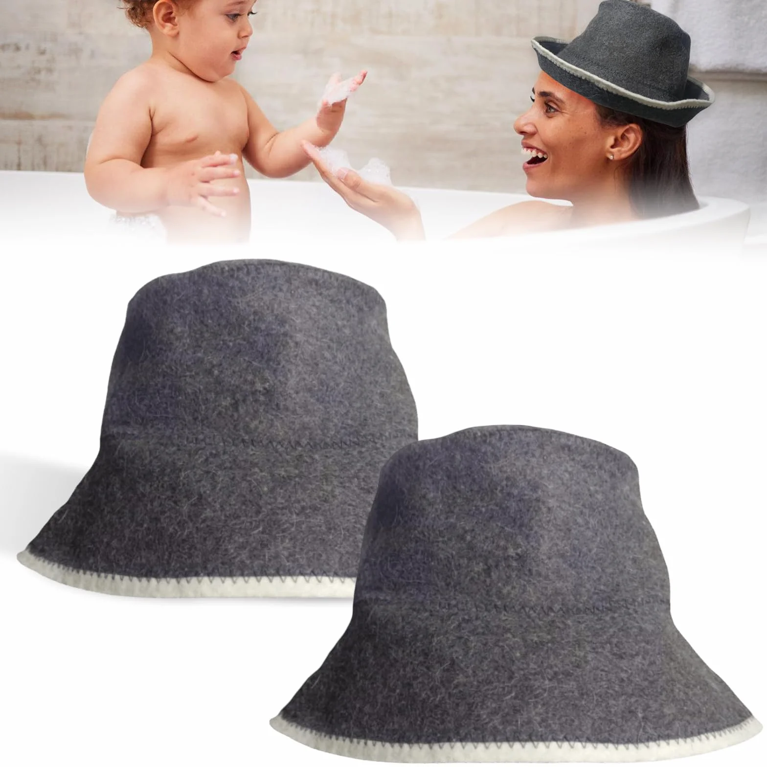 Molbory Lot de 2 chapeaux de sauna en feutre Gris