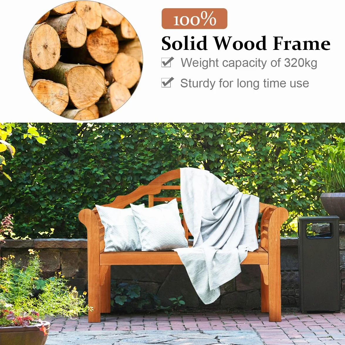 KOMFOTTEU Banc de Jardin 2 Places, Design Pliable, Banquette de Parc en Bois d'Acacia, Charge Maximum de 360 kg, Banc d’Extérieur, idéal pour Balcon, Terrasse, 123 x 54 x 96 cm, Naturel