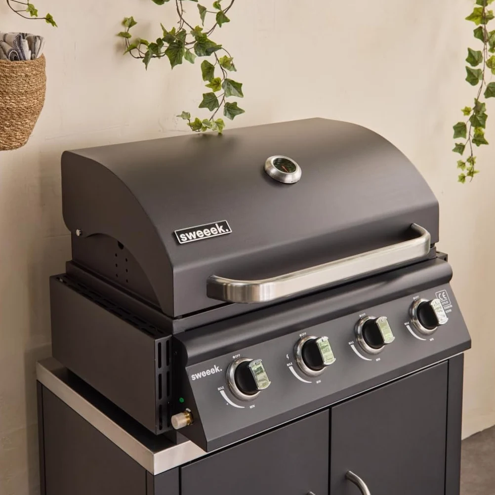sweeek - Barbecue à gaz avec 4 brûleurs à poser avec récupérateur de graisse