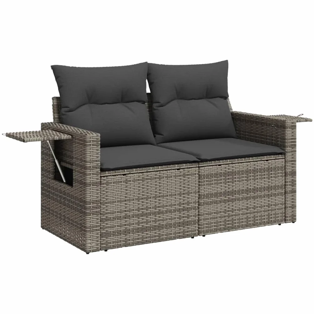 vidaXL Canapé de Jardin 2 Places avec Coussins, Siège avec Housse, Meuble de Terrasse Patio Balcon Cour Extérieur, Gris Résine Tressée
