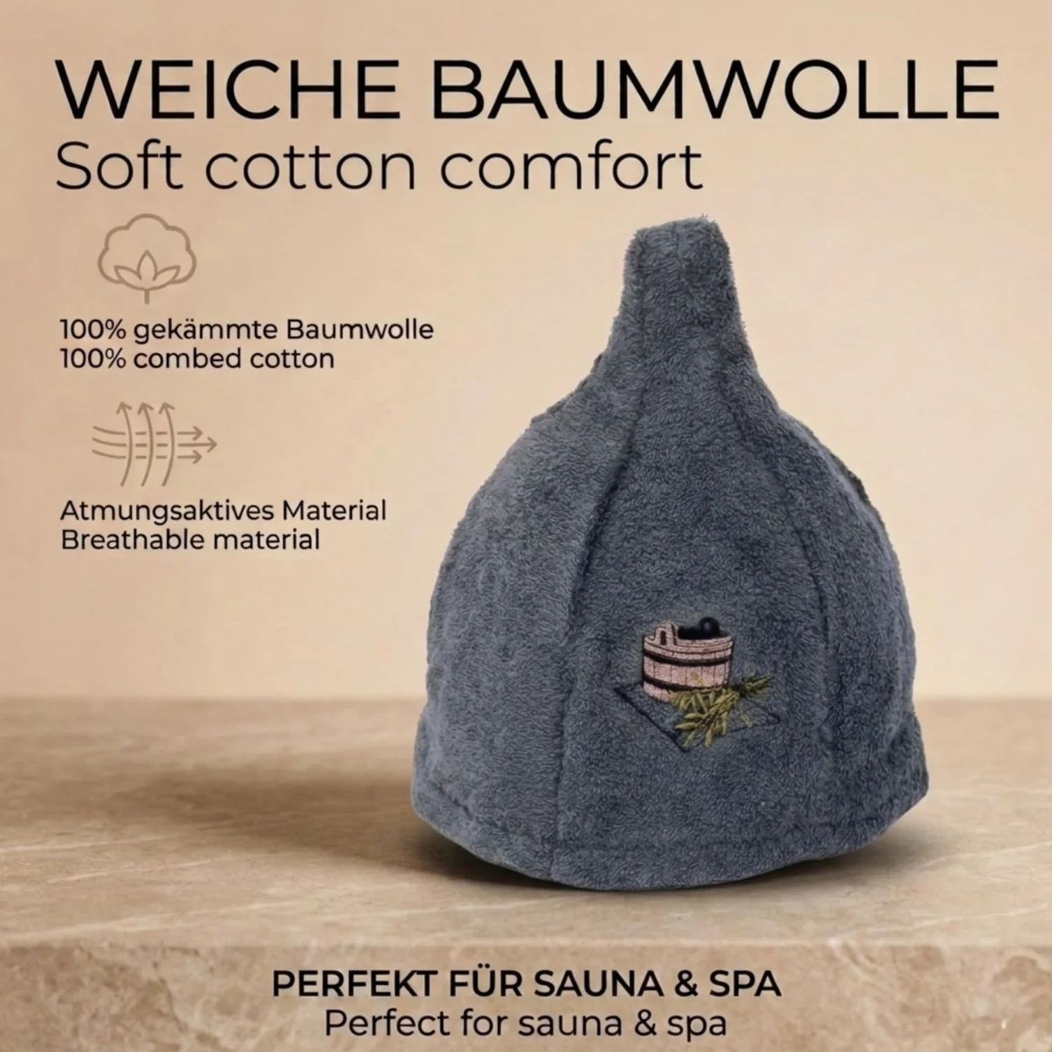 Bonnet de Sauna en Laine avec Broderie, 6 Couleurs, Casquette de Bien-être pour Homme et Femme