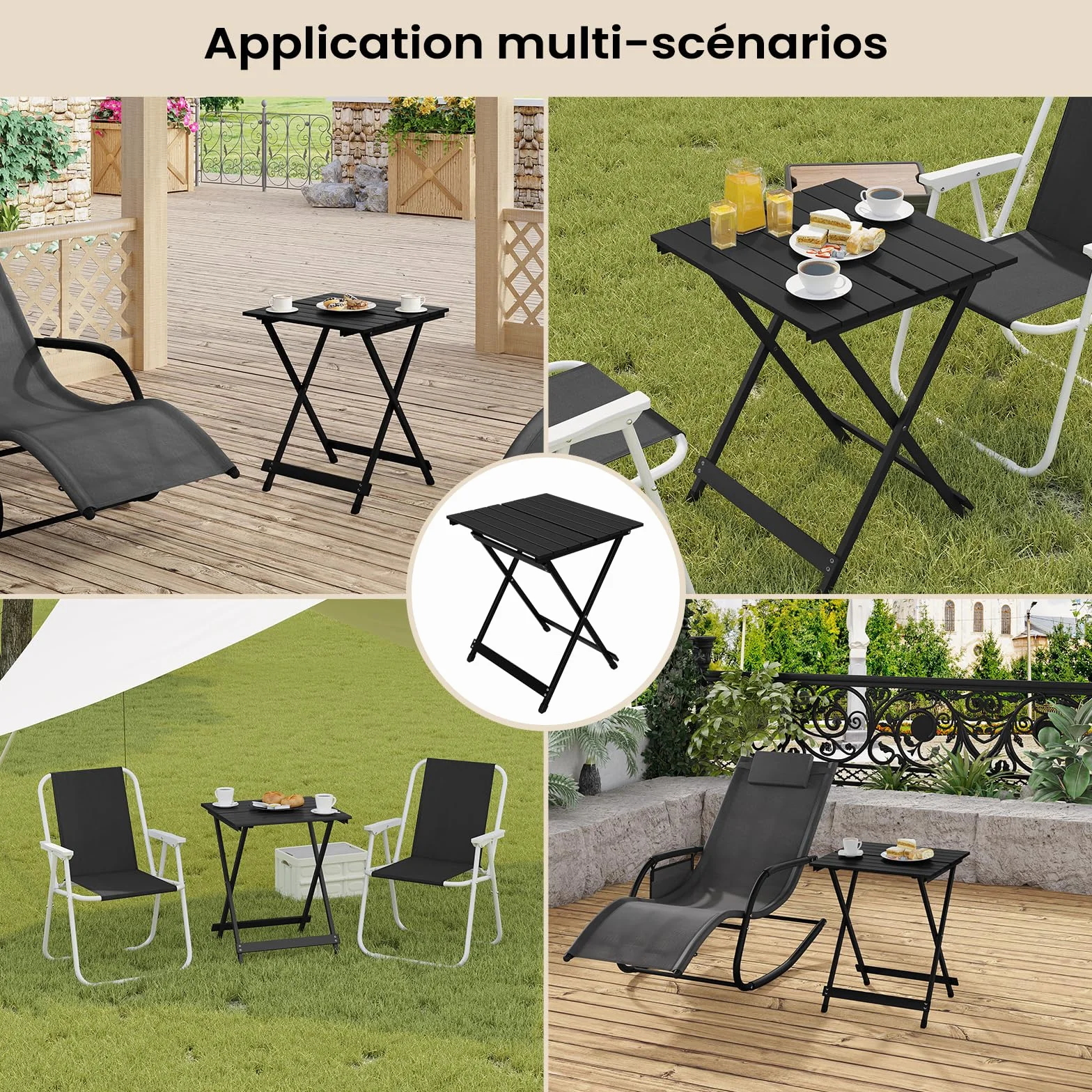 WOLTU Table de Camping en Aluminium Pliante 50,5x47x59,5cm Noir